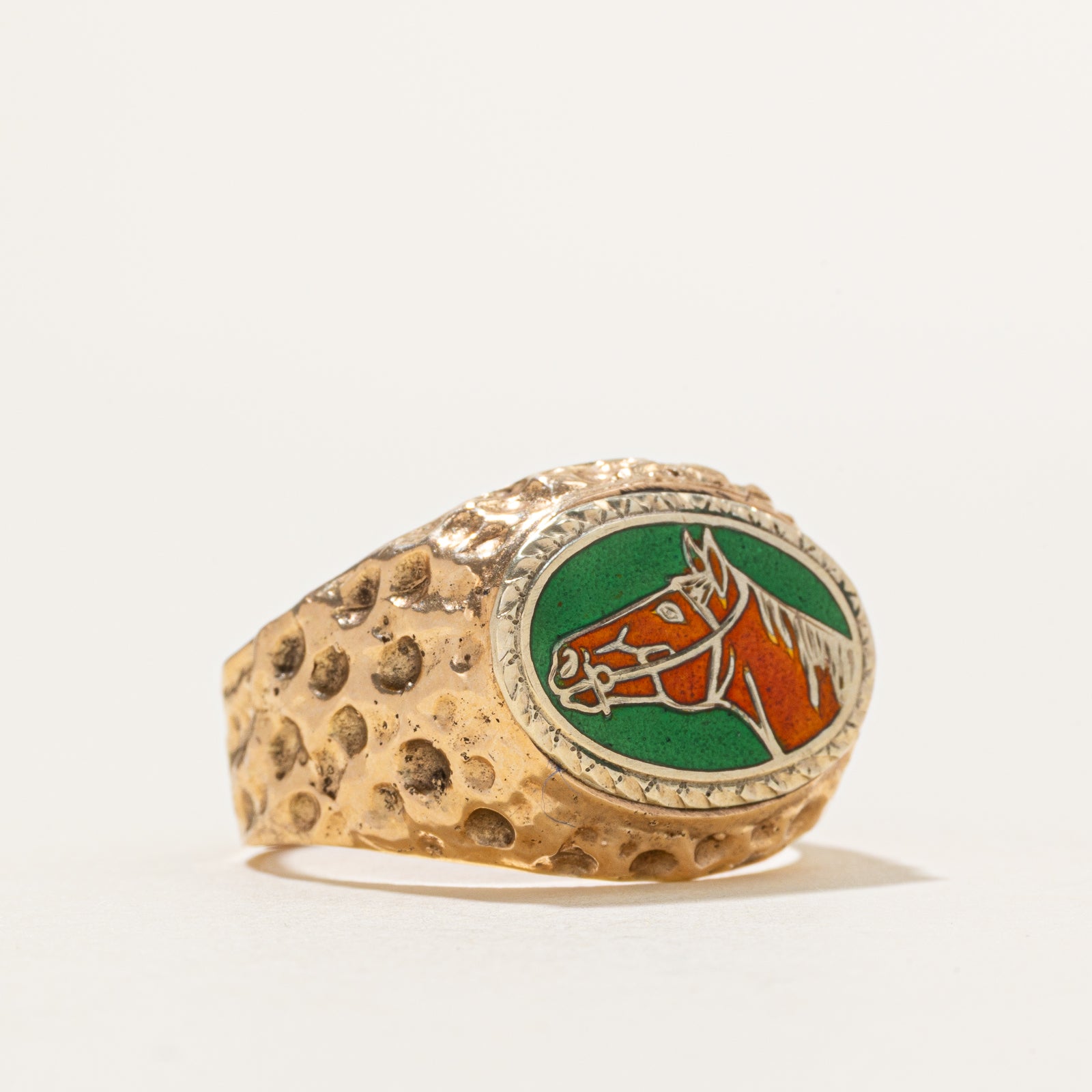 14k Yellow Gold Enamel Horse Signet Ring | SZ 9.25