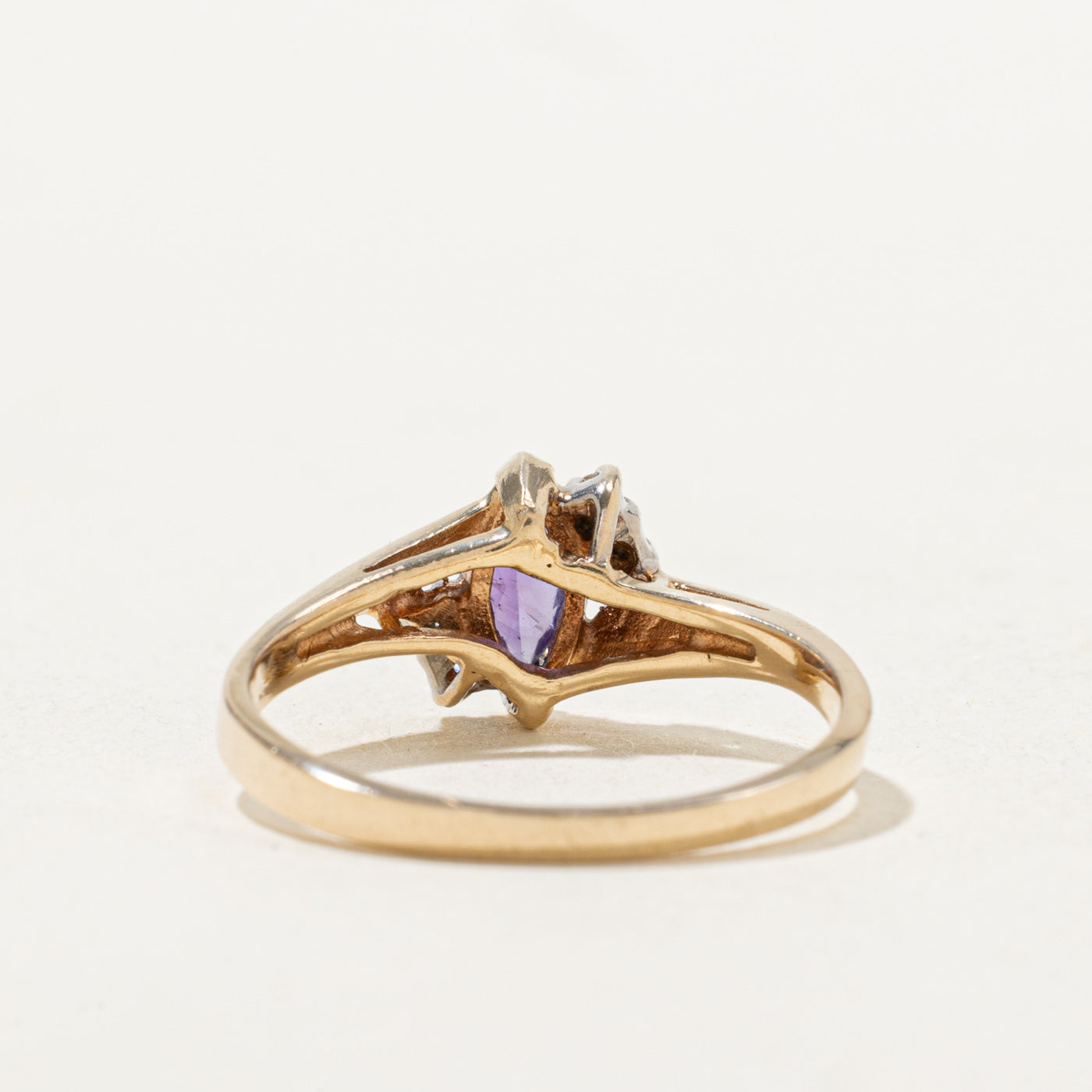 Marquise Cut Amethyst & Diamond Bypass Ring | 0.21ct, 0.04ctw | SZ 7.0 |