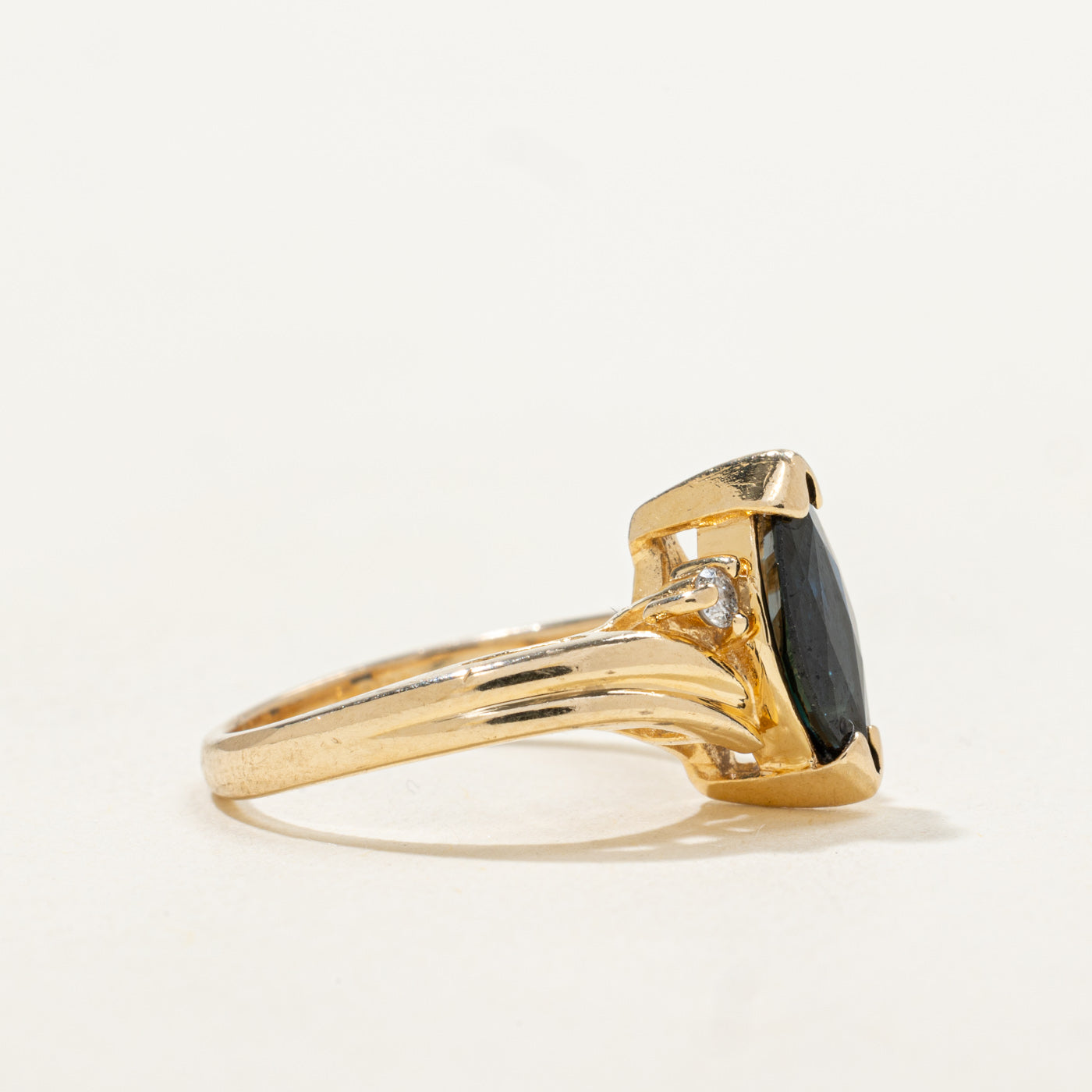 Marquise Cut Sapphire & Diamond Grooved Bypass Ring | 0.82ctw, 0.05ctw | SZ 3.75 |