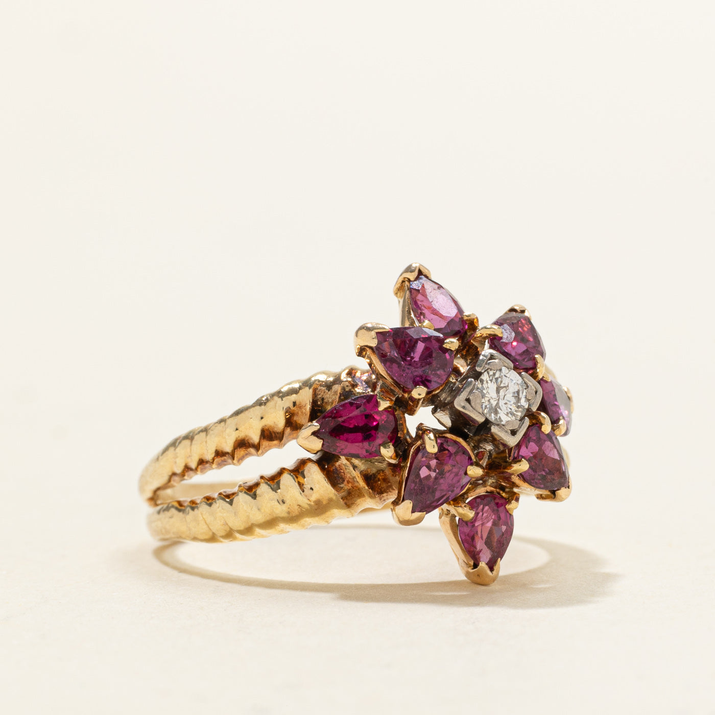 Diamond & Ruby Flower Cluster Ring | 0.12ct, 0.66ctw | SZ 7.75