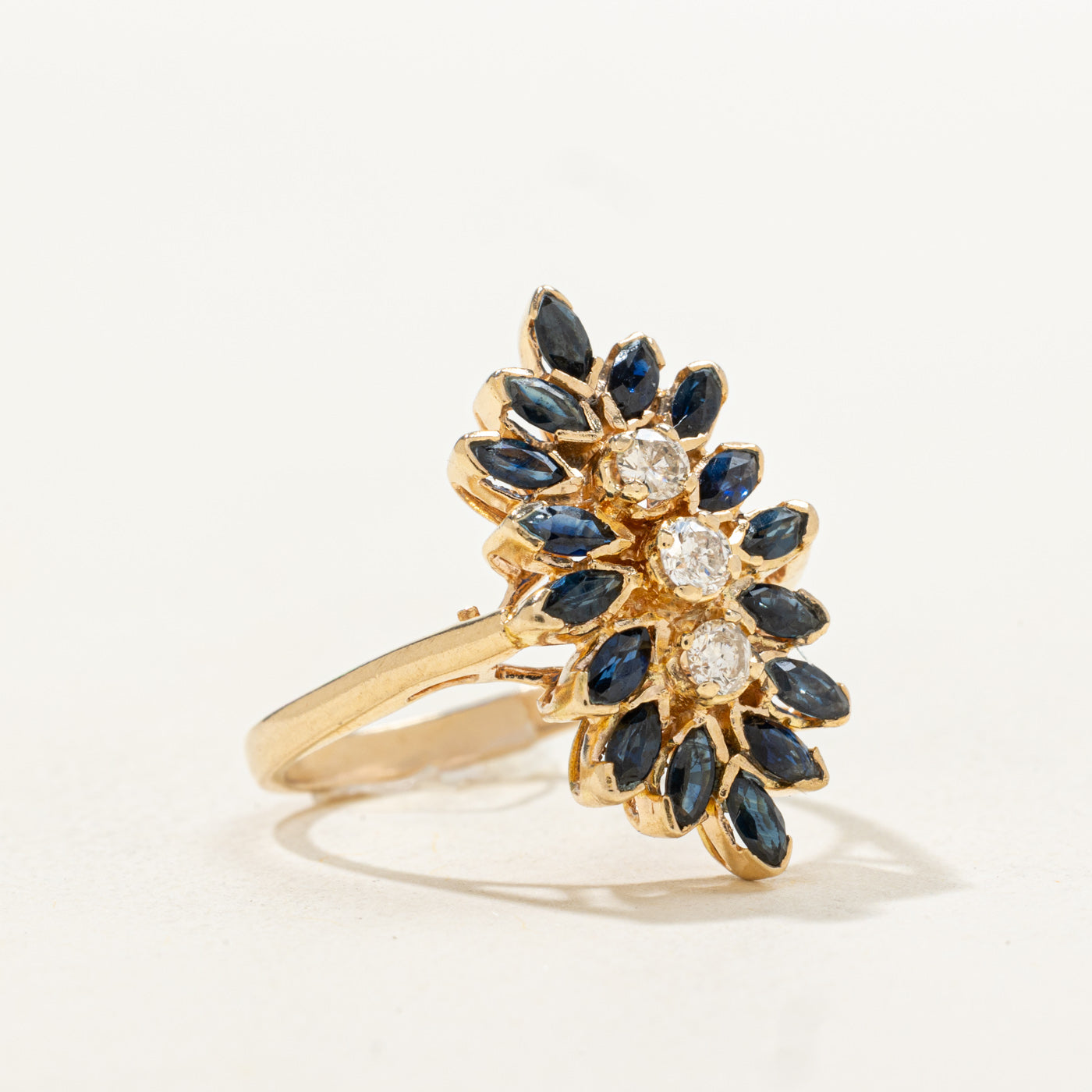 Sapphire & Diamond Floral Cluster Cocktail Ring | 0.19ctw | SZ 5.75 |