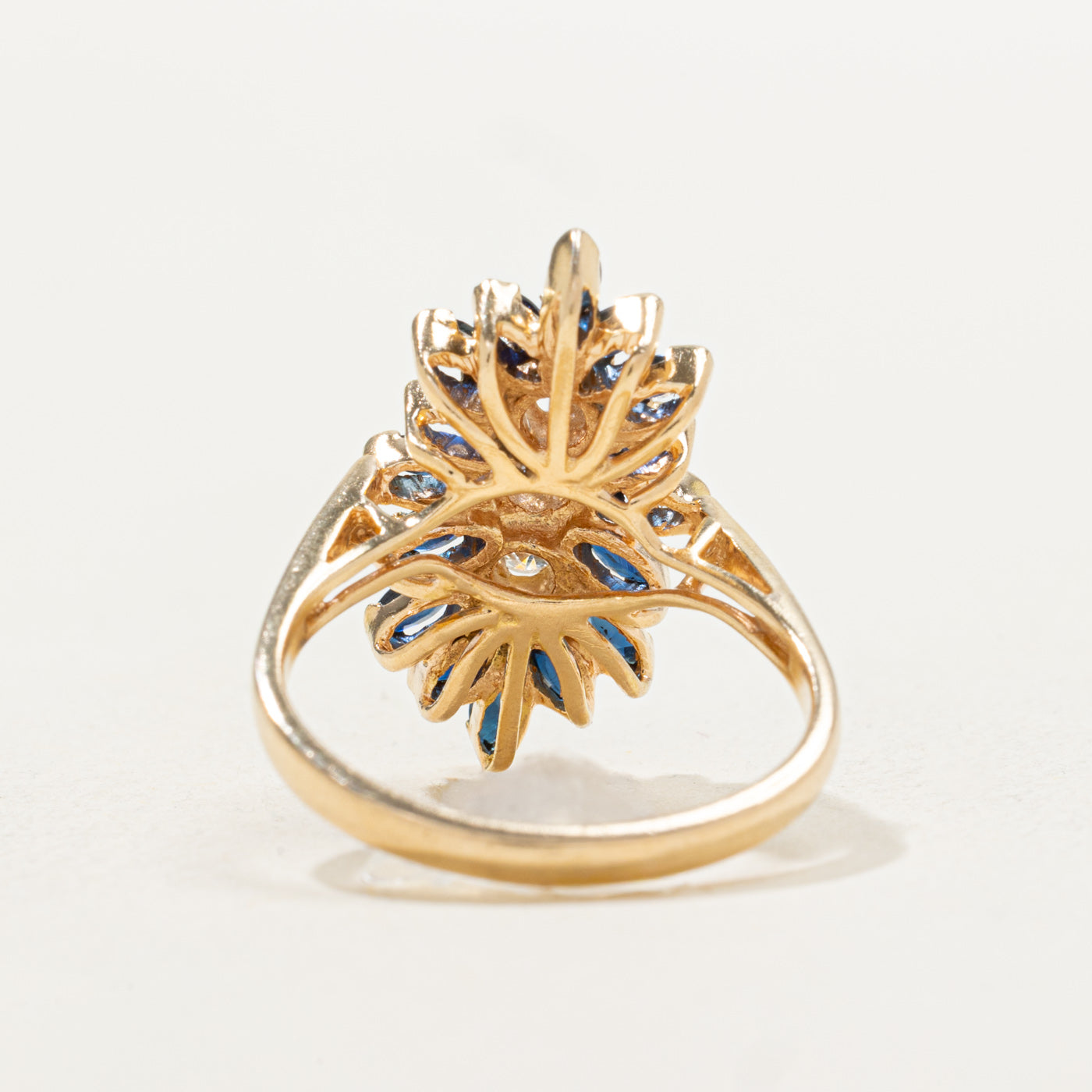 Sapphire & Diamond Floral Cluster Cocktail Ring | 0.19ctw | SZ 5.75 |