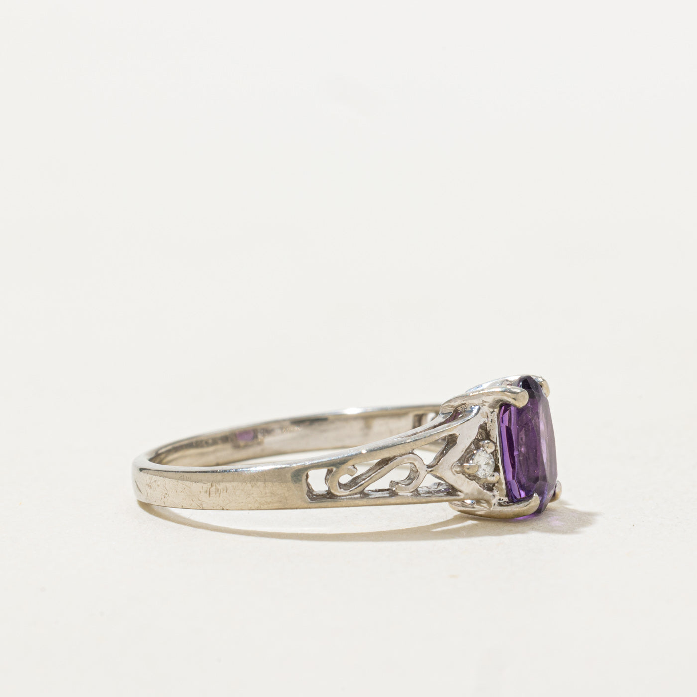 Amethyst & Diamond Scrollwork Ring | 0.6ct, 0.02ctw | SZ 5.5 |