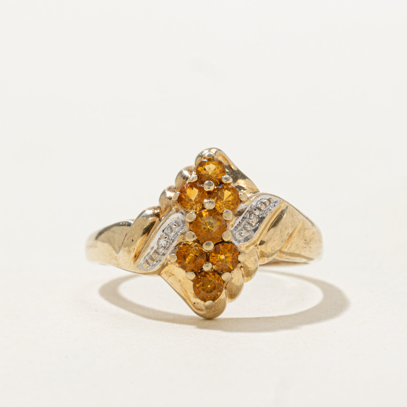 Pave Set Citrine & Diamond Cluster Ring | 0.01ctw | SZ 9.25 |