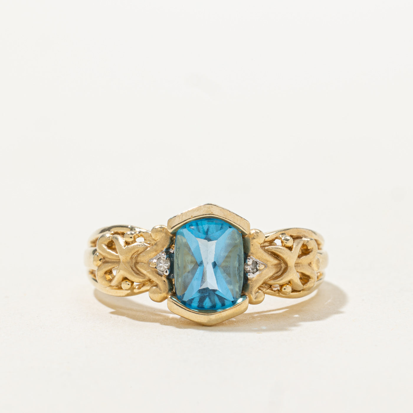 Oval Cut Tapaz & Diamond Ornate Ring | 1.51ct, 0.01ctw | SZ 10.0 |