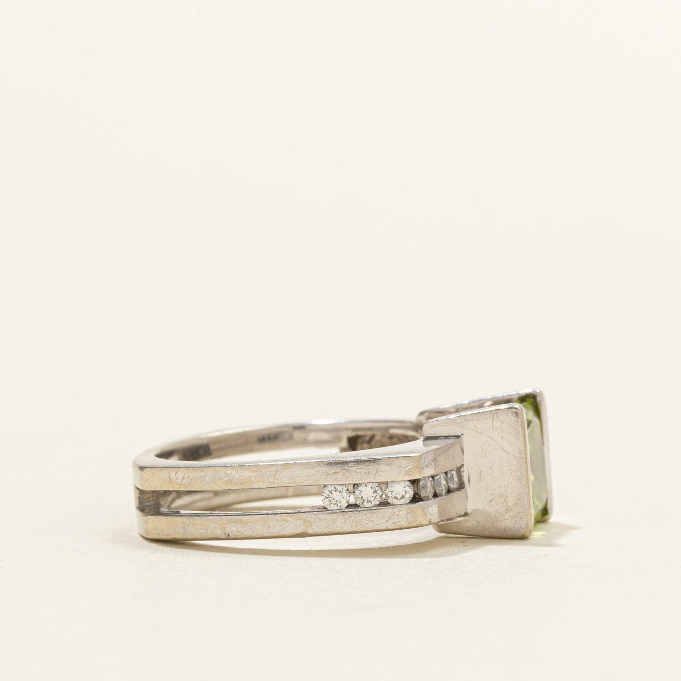 Offset Peridot & Diamond Accented Ring | 1.24ct, 0.05ctw | SZ 5.75