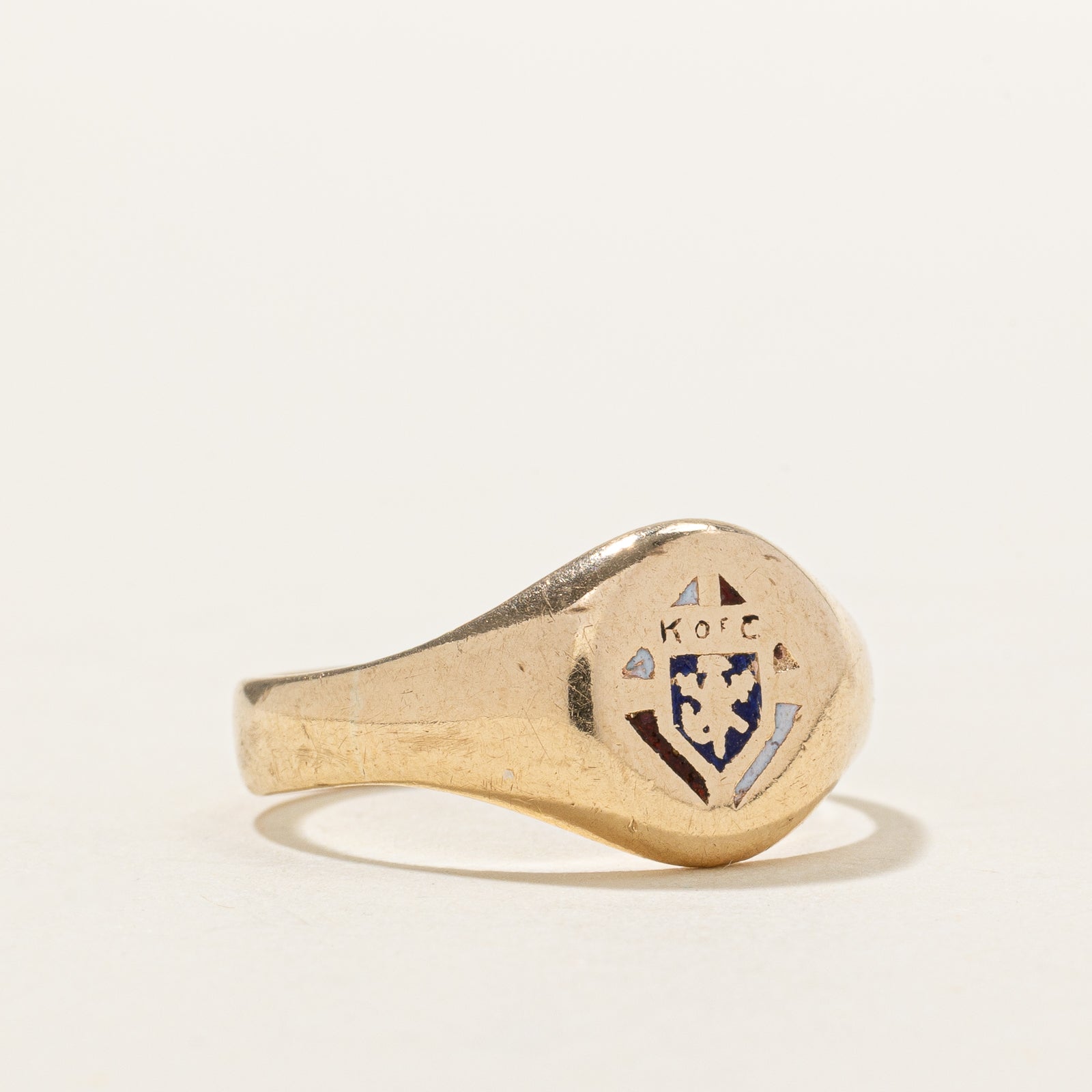 Vintage 9k Yellow Gold Knights of Columbus Signet Ring | SZ 8.75