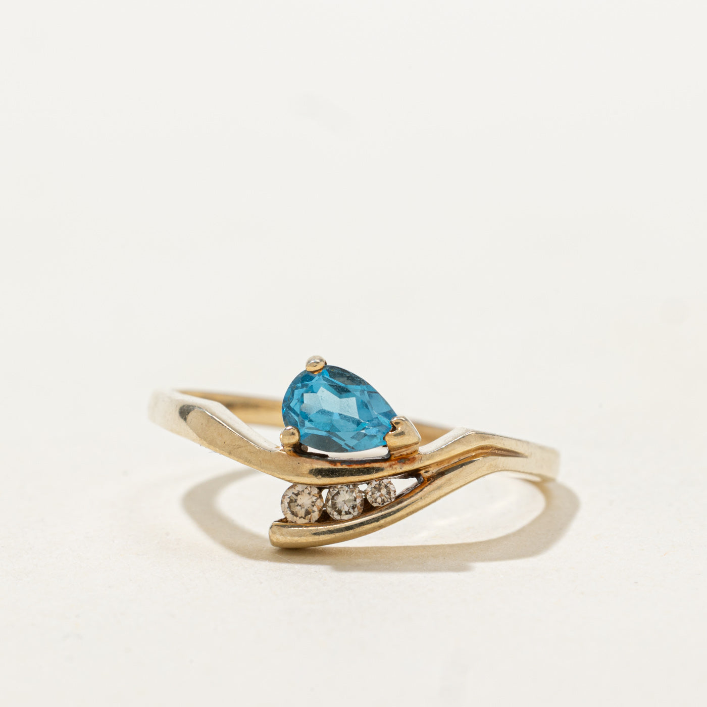 Pear Cut Blue Topaz & Diamond Bypass Ring | 0.45ct, 0.04ctw | SZ 9.0 |