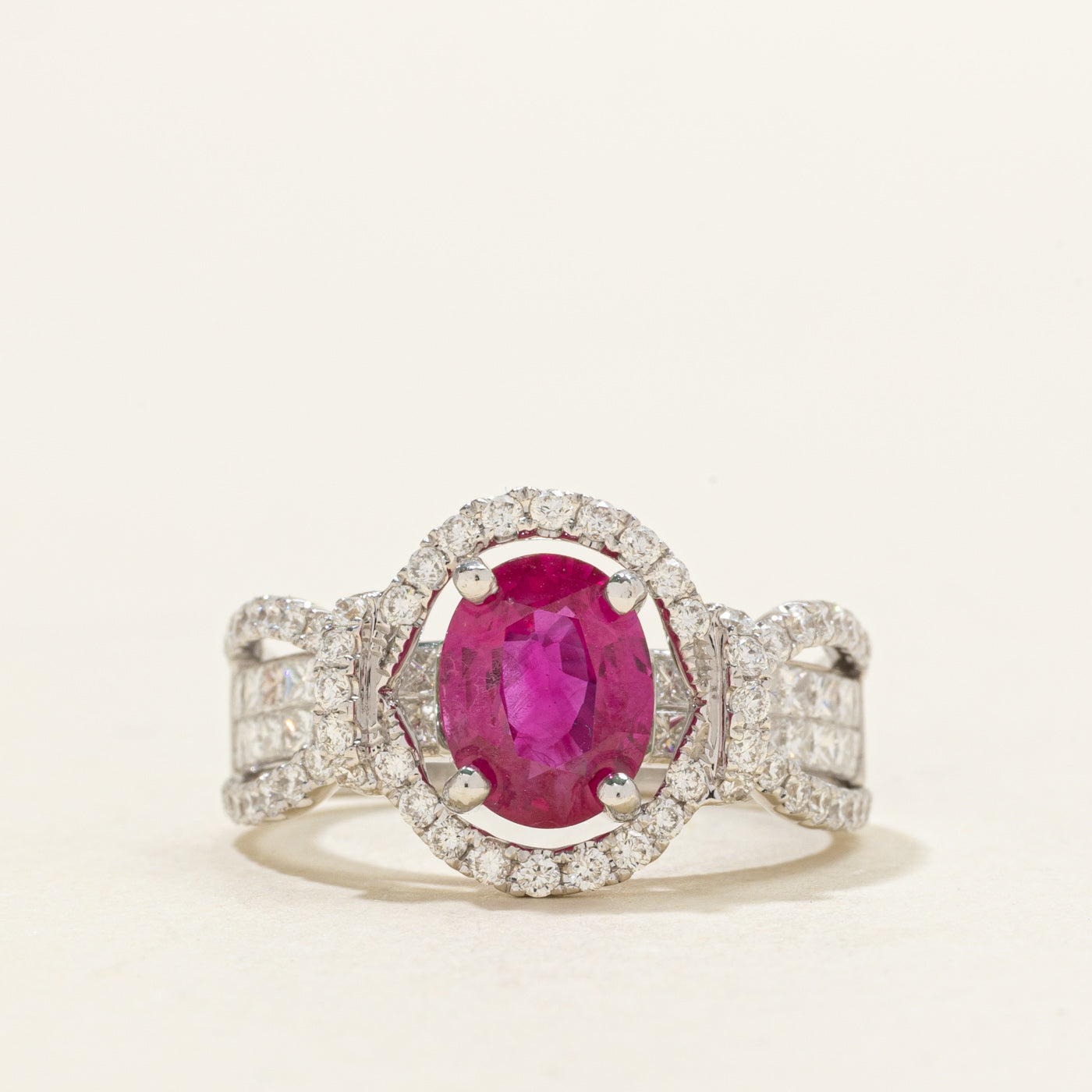Synthetic Ruby & Natural Diamond Open Halo Ring | 1.50ct, 0.58ctw | SZ 6.0