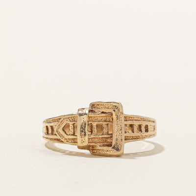 14k Yellow Gold Textured Buckle Ring | SZ 7.25