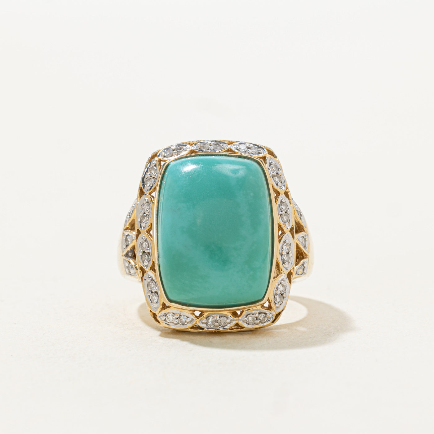 Turquoise & Diamond Ornate Halo Cocktail Ring | 11.0ct, 0.16ctw | SZ 8.25 |