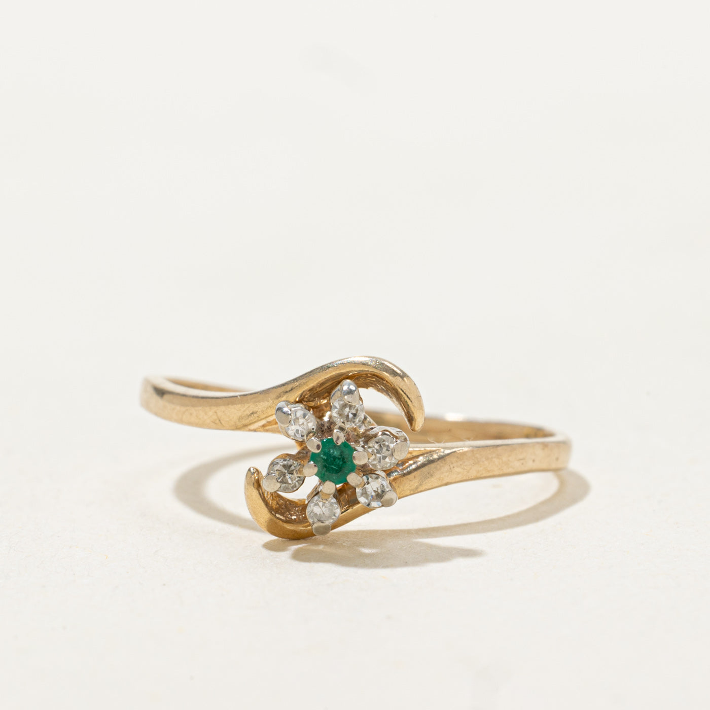 Emerald & Diamond Petal Bypass Ring | 0.015ct, 0.03ctw | SZ 5.5 |