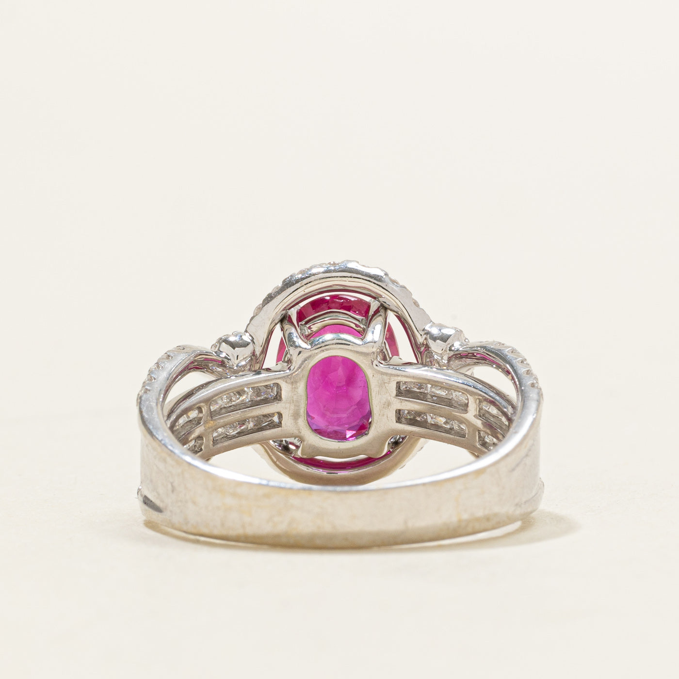 Synthetic Ruby & Natural Diamond Open Halo Ring | 1.50ct, 0.58ctw | SZ 6.0