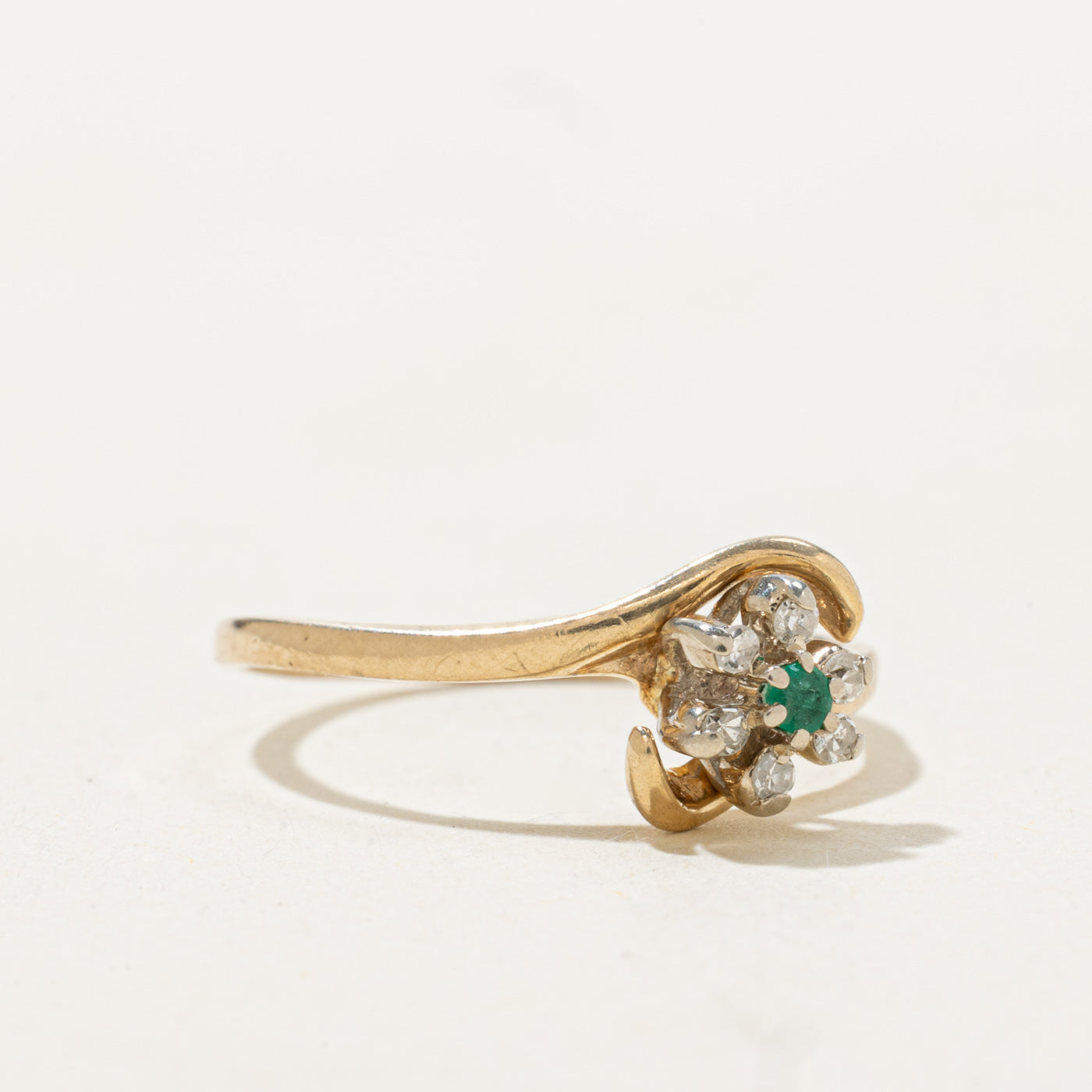 Emerald & Diamond Petal Bypass Ring | 0.015ct, 0.03ctw | SZ 5.5 |