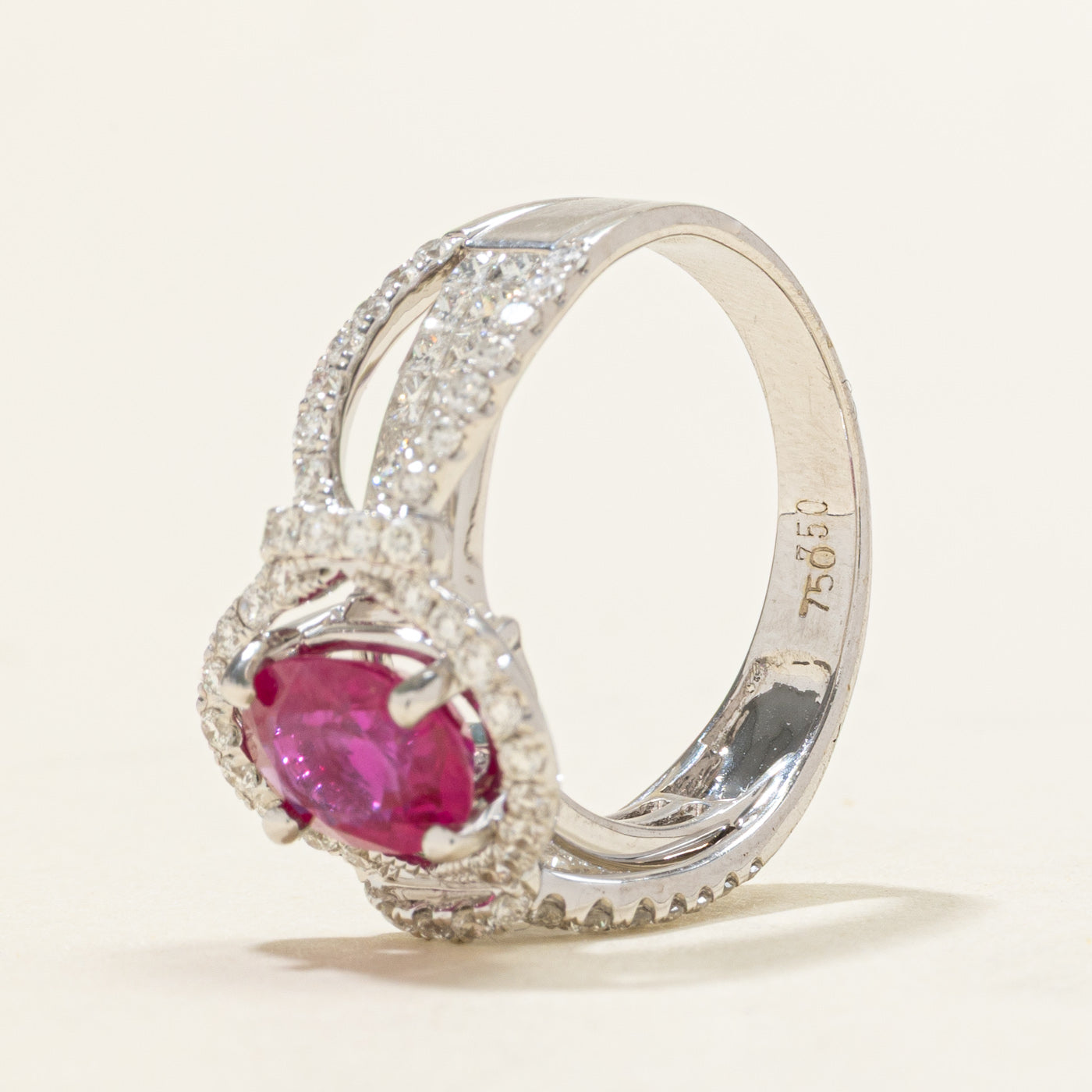 Synthetic Ruby & Natural Diamond Open Halo Ring | 1.50ct, 0.58ctw | SZ 6.0