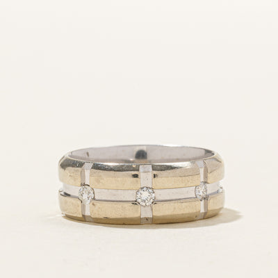 18k Three Stone Diamond Grid Grooved Band | 0.18ctw | SZ 8.25