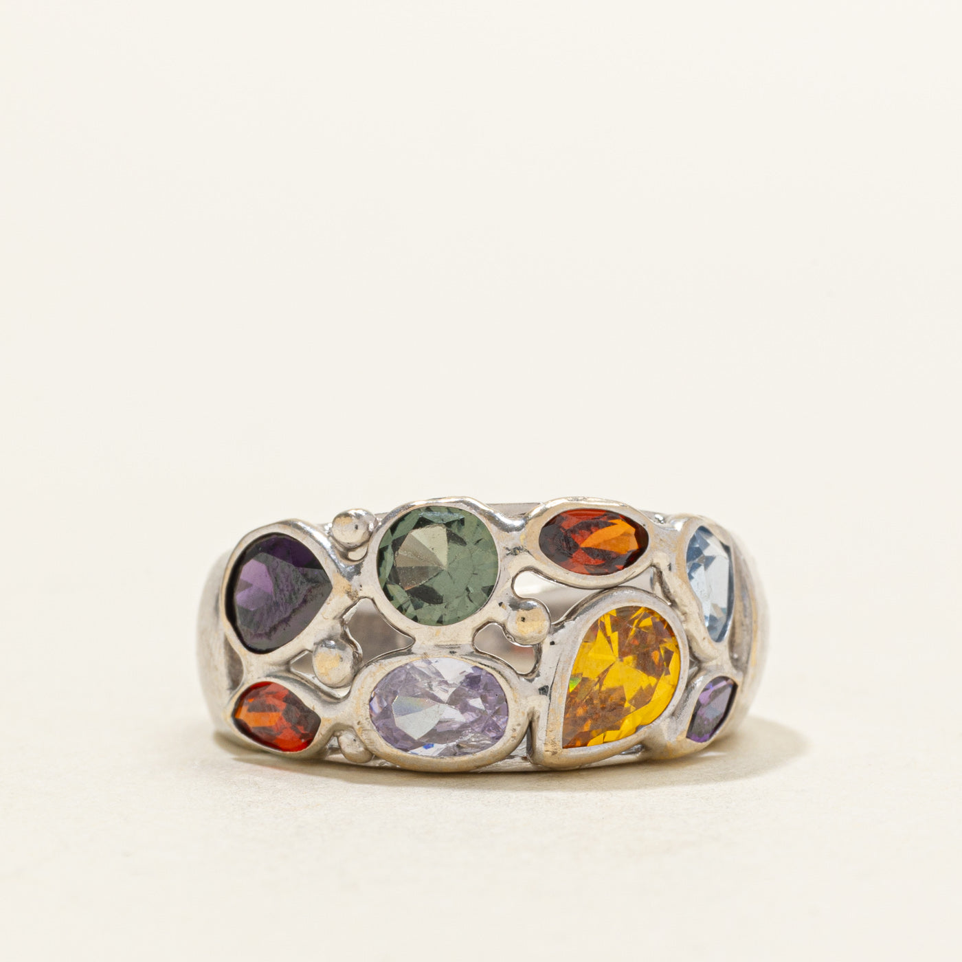 Italian 18k Bezel Set Multi Gemstone Abstract Band | 2.25ctw | SZ 6.5