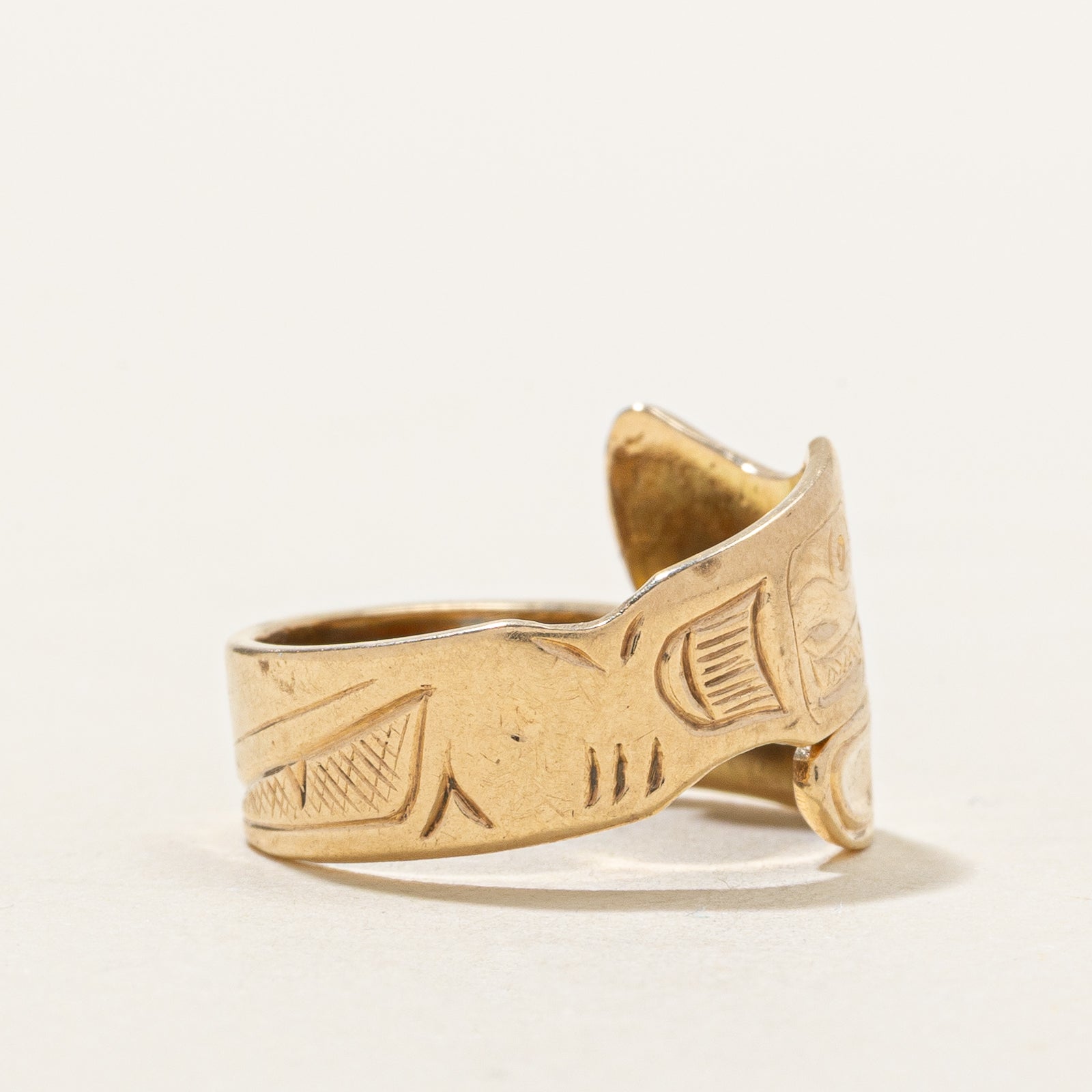 15k Yellow Gold Indigenous Engraved Ring | SZ 3.75