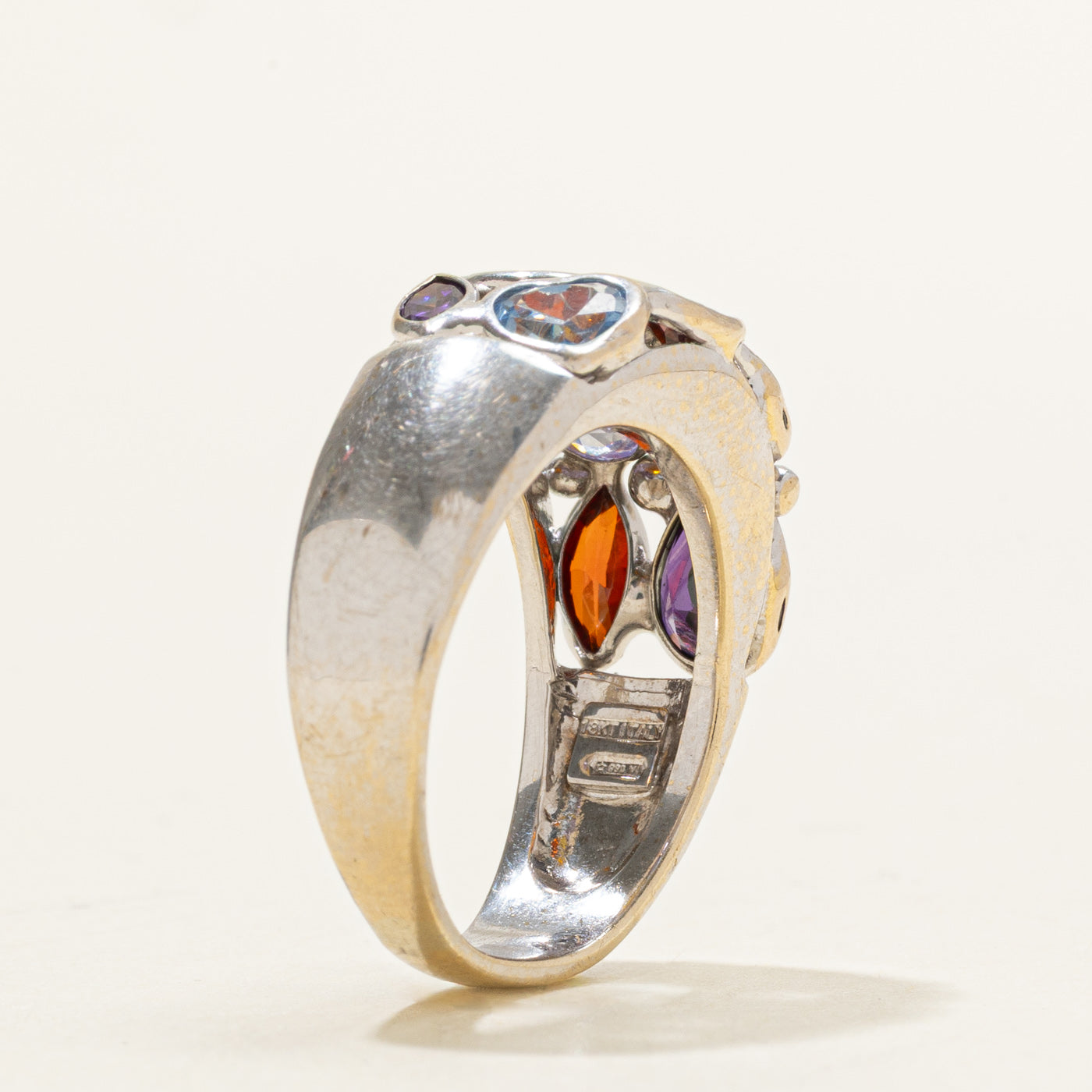 Italian 18k Bezel Set Multi Gemstone Abstract Band | 2.25ctw | SZ 6.5