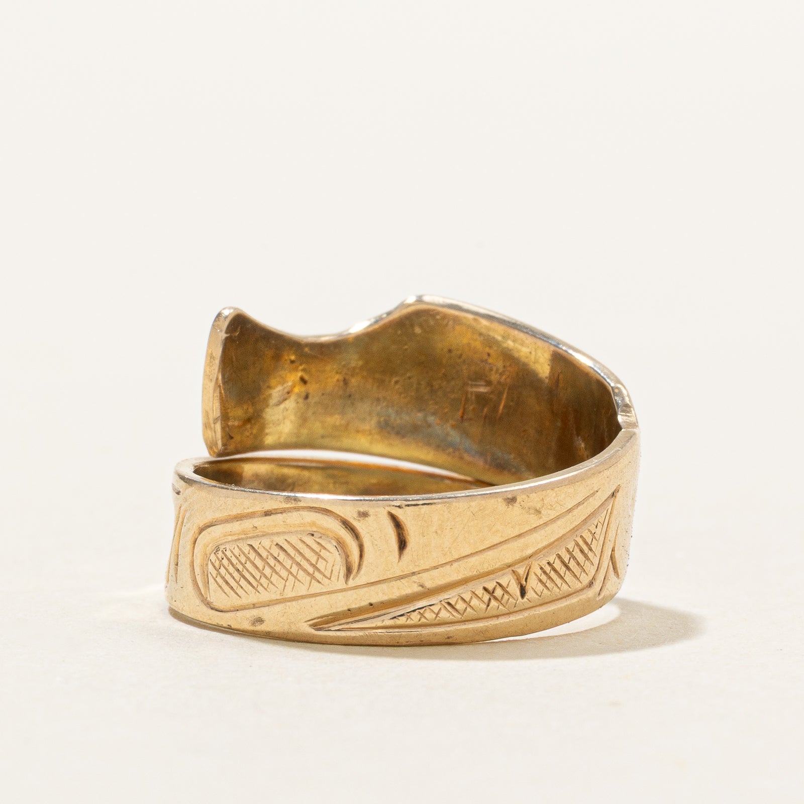 15k Yellow Gold Indigenous Engraved Ring | SZ 3.75