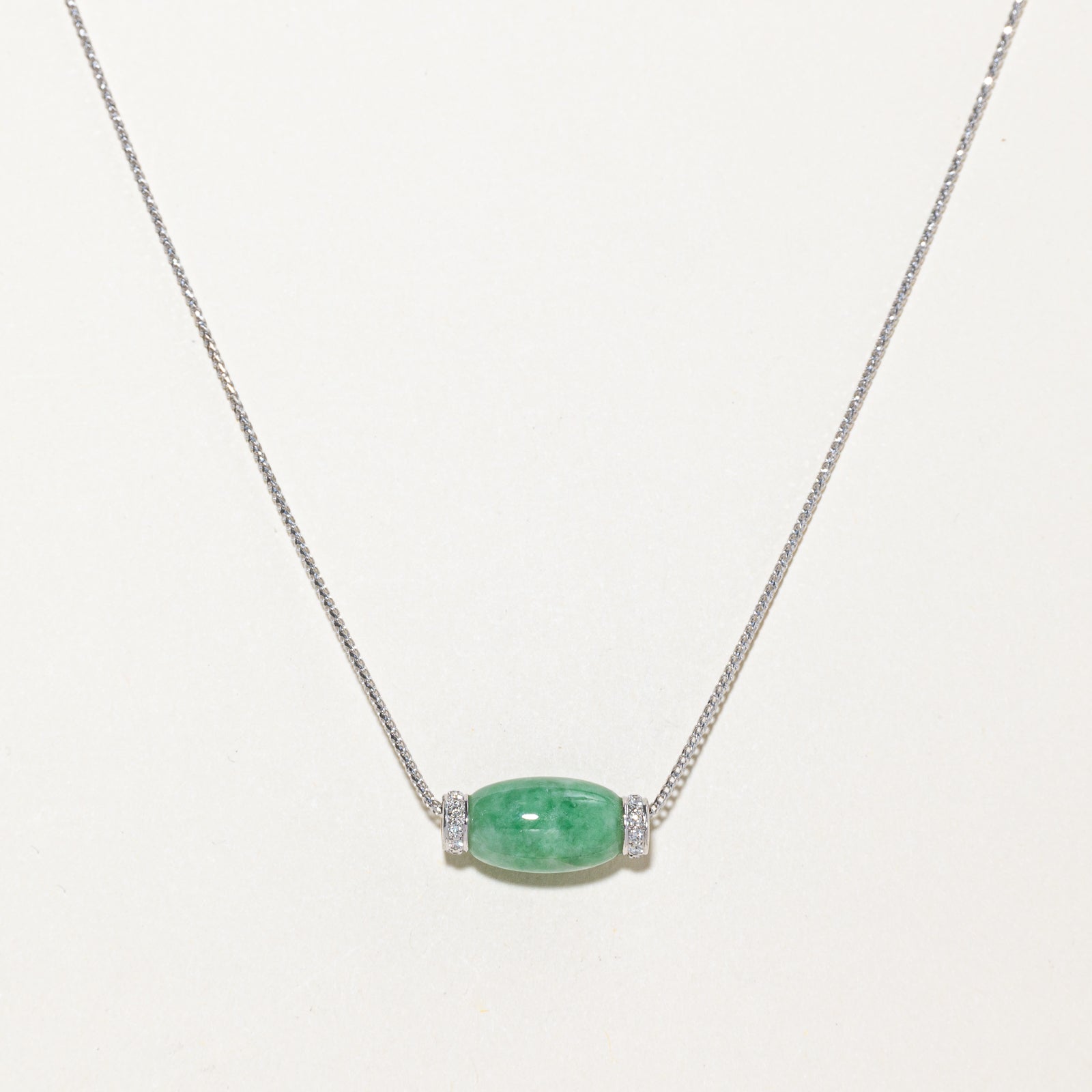 18K Diamond & Jadeite Necklace | 0.20ctw | 10.00ct | 17"