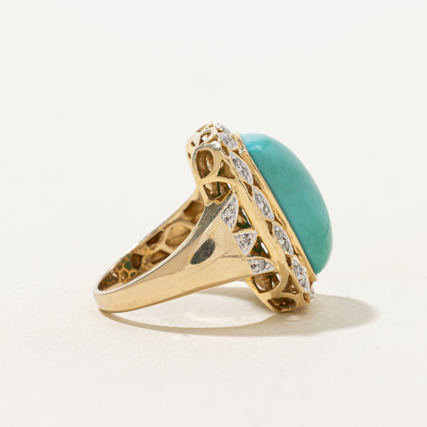 Turquoise & Diamond Ornate Halo Cocktail Ring | 11.0ct, 0.16ctw | SZ 8.25 |