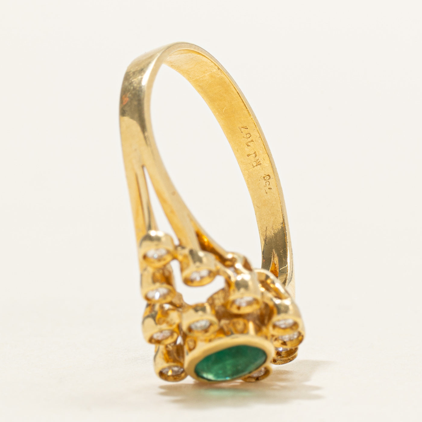 Bezel Set Emerald & Diamond Accented Ring | 0.16ct, 0.17ctw | SZ 7.75