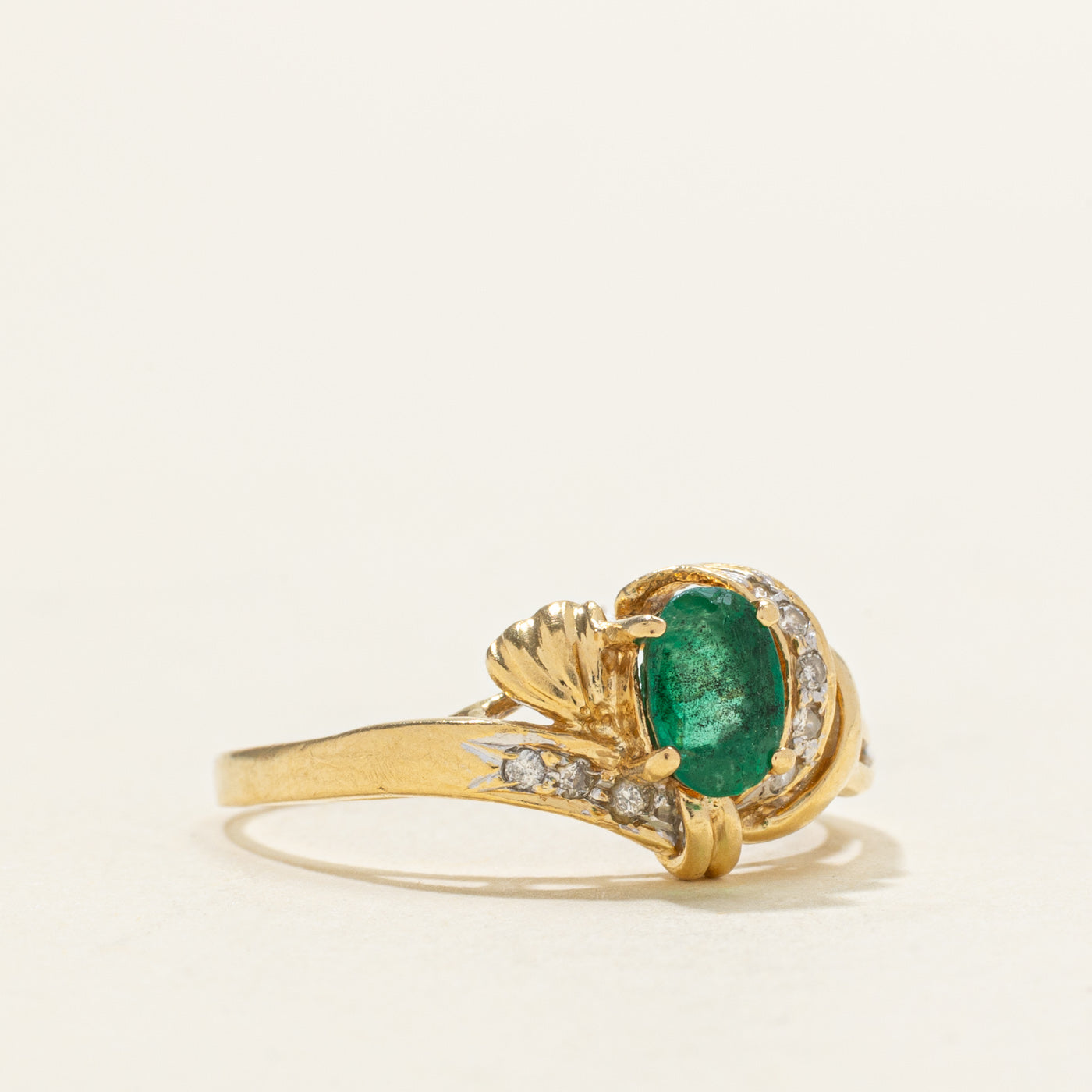 Oval Cut Emerald & Diamond Accented Ring | 0.40ct, 0.03ctw | SZ 6.0