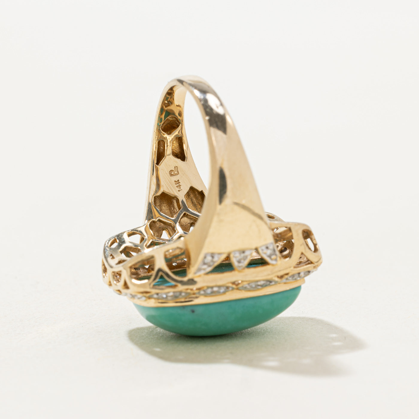 Turquoise & Diamond Ornate Halo Cocktail Ring | 11.0ct, 0.16ctw | SZ 8.25 |