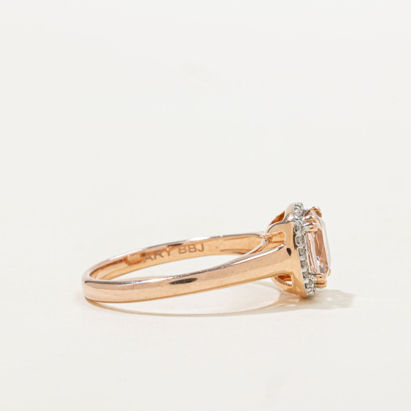 Cushion Cut Morganite & Diamond Halo Ring | 1.02ct, 0.05ctw | SZ 7.0 |