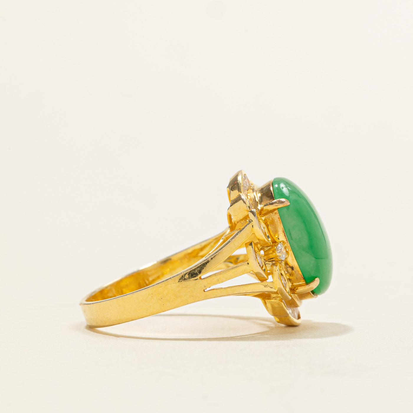 Jadeite & Diamond Halo Cocktail Ring | 3.50ct, 0.24ctw | SZ 7.0