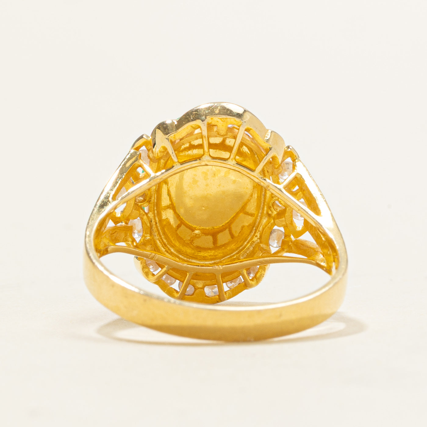 Jadeite & Diamond Halo Cocktail Ring | 3.50ct, 0.24ctw | SZ 7.0