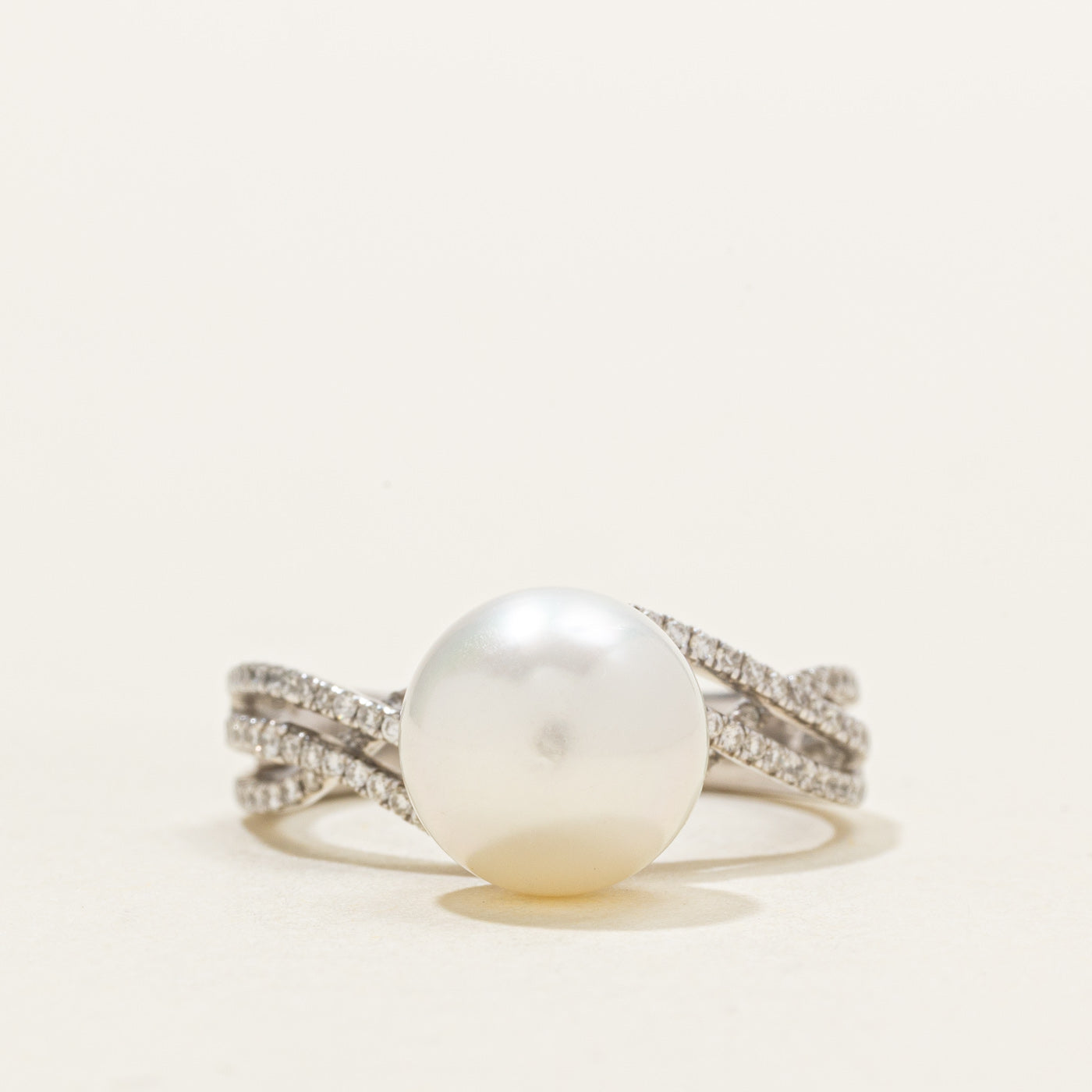 Pearl & Diamond Cross Over Ring | 0.19ctw | SZ 5.25