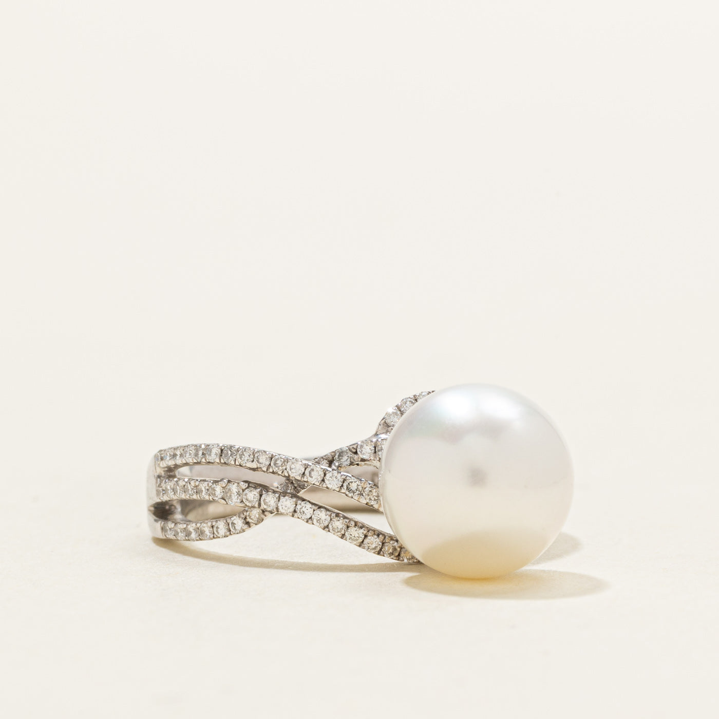Pearl & Diamond Cross Over Ring | 0.19ctw | SZ 5.25