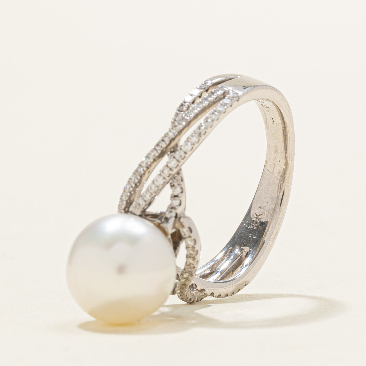 Pearl & Diamond Cross Over Ring | 0.19ctw | SZ 5.25