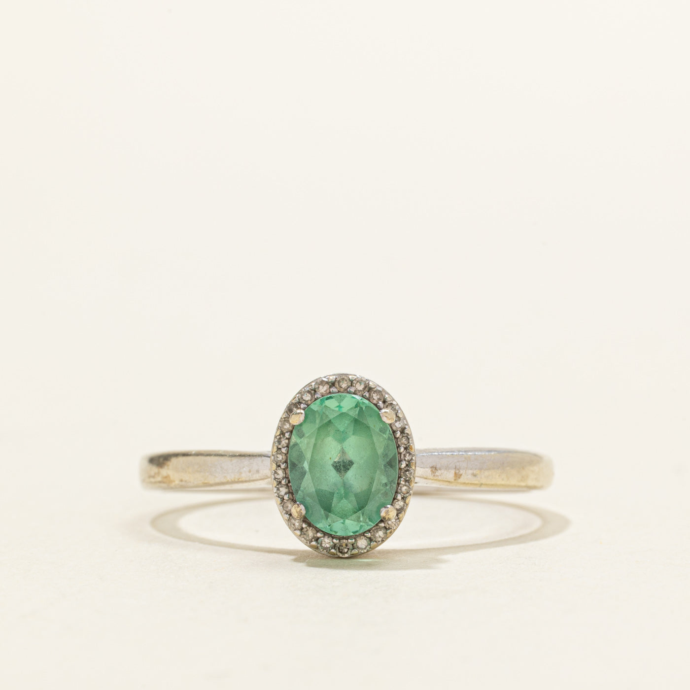 Green Sapphire & Diamond Halo Ring | 1.10ct, 0.10ctw | SZ 12.5