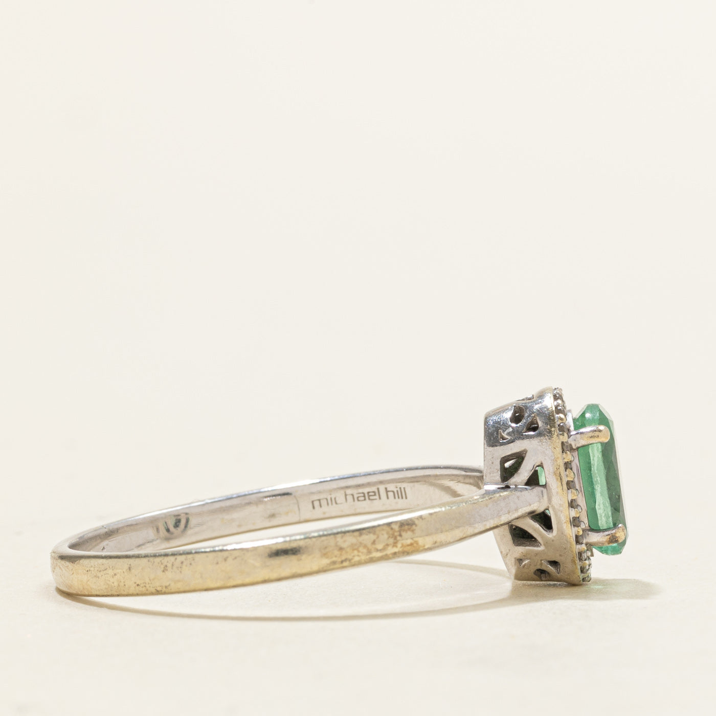 Green Sapphire & Diamond Halo Ring | 1.10ct, 0.10ctw | SZ 12.5