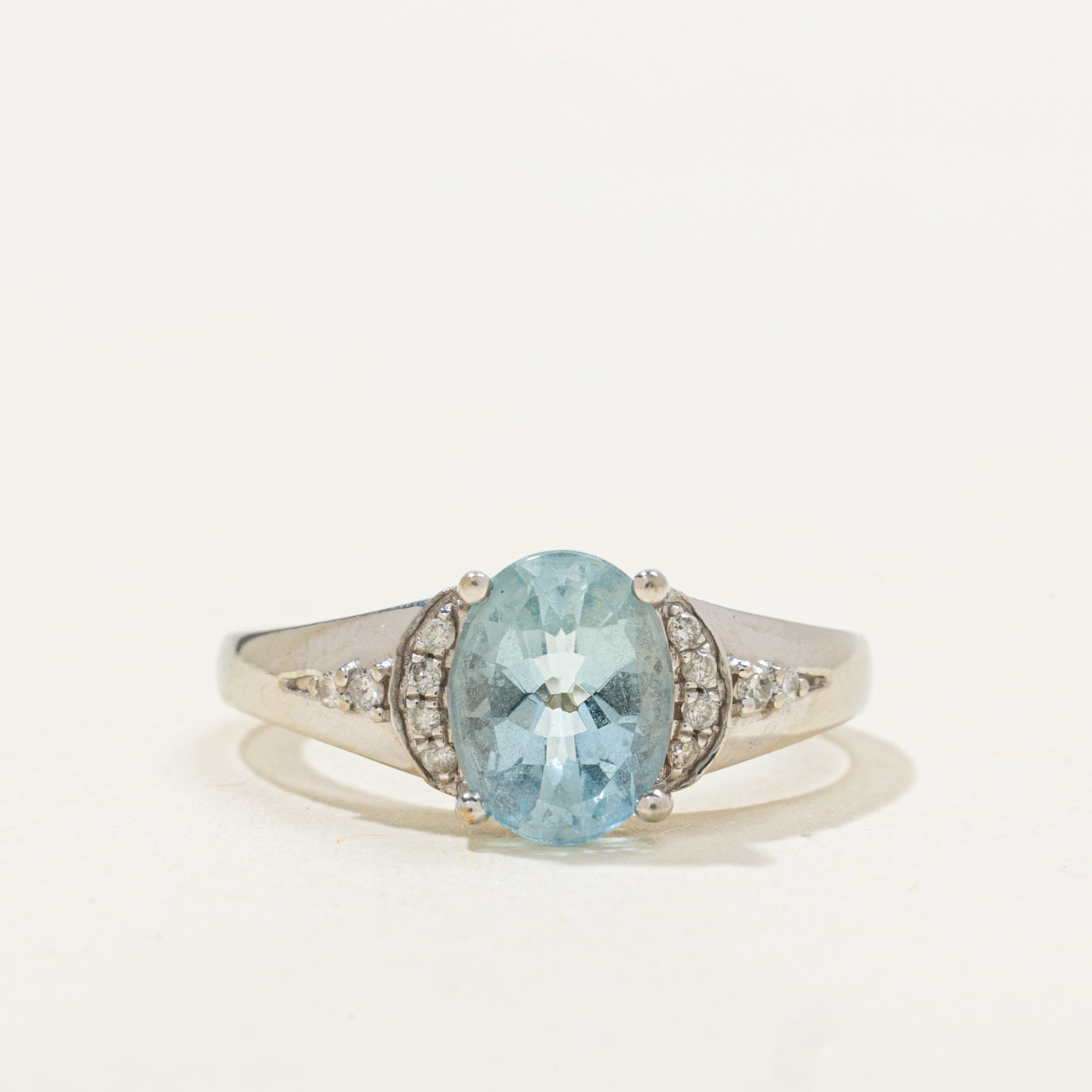 Oval Cut Aquamarine & Diamond Accented Tapered Ring | 1.41ct, 0.06ctw | SZ 8.0 |