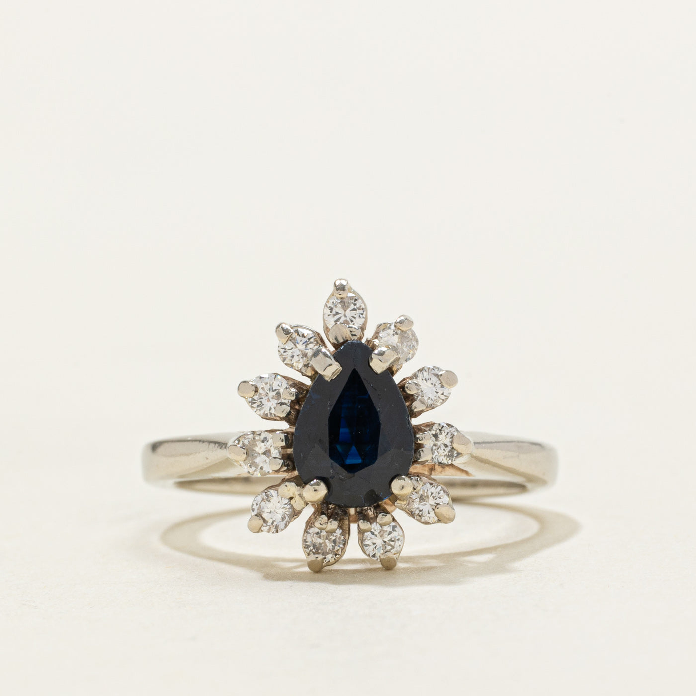 Pear Cut Sapphire & Diamond Petal Halo Ring | 0.70ct, 0.16ctw | SZ 4.0