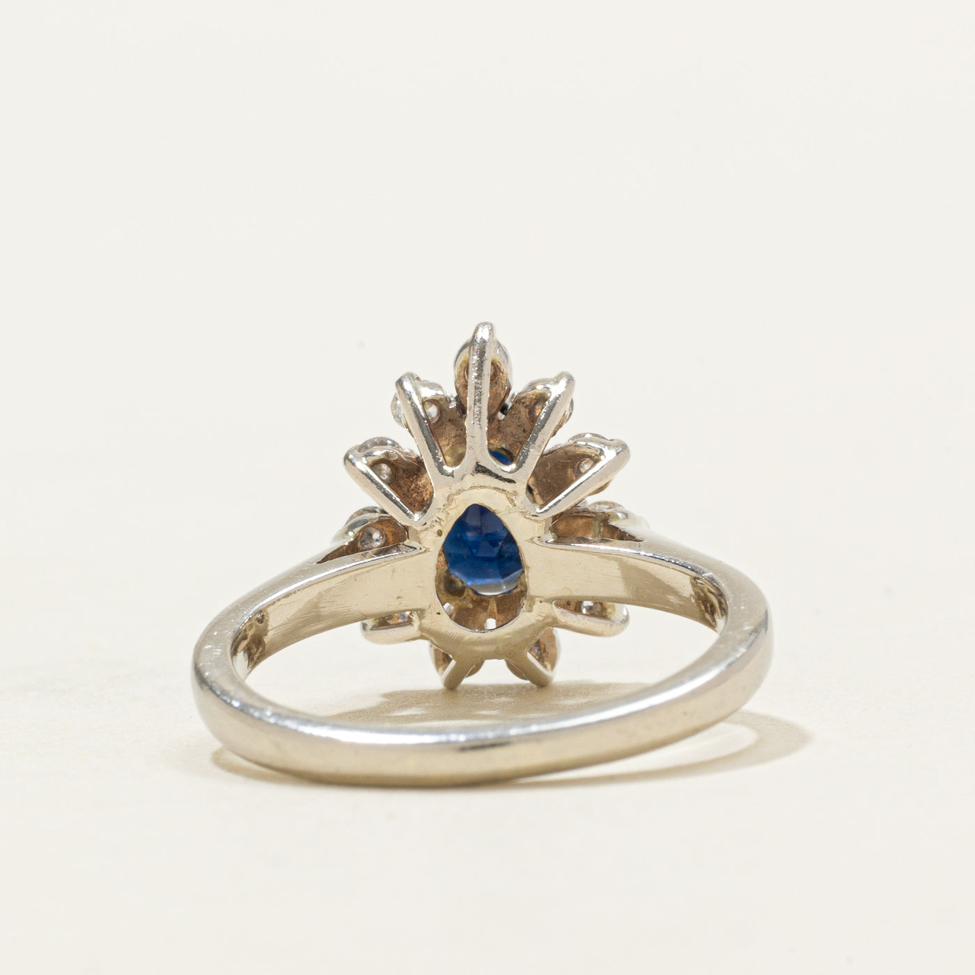 Pear Cut Sapphire & Diamond Petal Halo Ring | 0.70ct, 0.16ctw | SZ 4.0