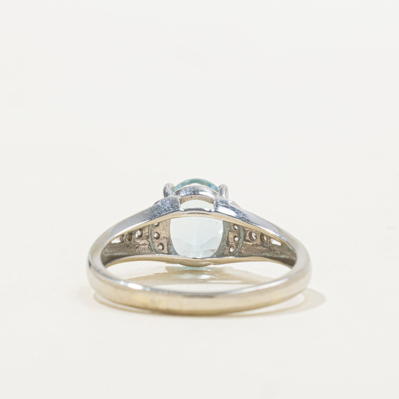 Oval Cut Aquamarine & Diamond Accented Tapered Ring | 1.41ct, 0.06ctw | SZ 8.0 |