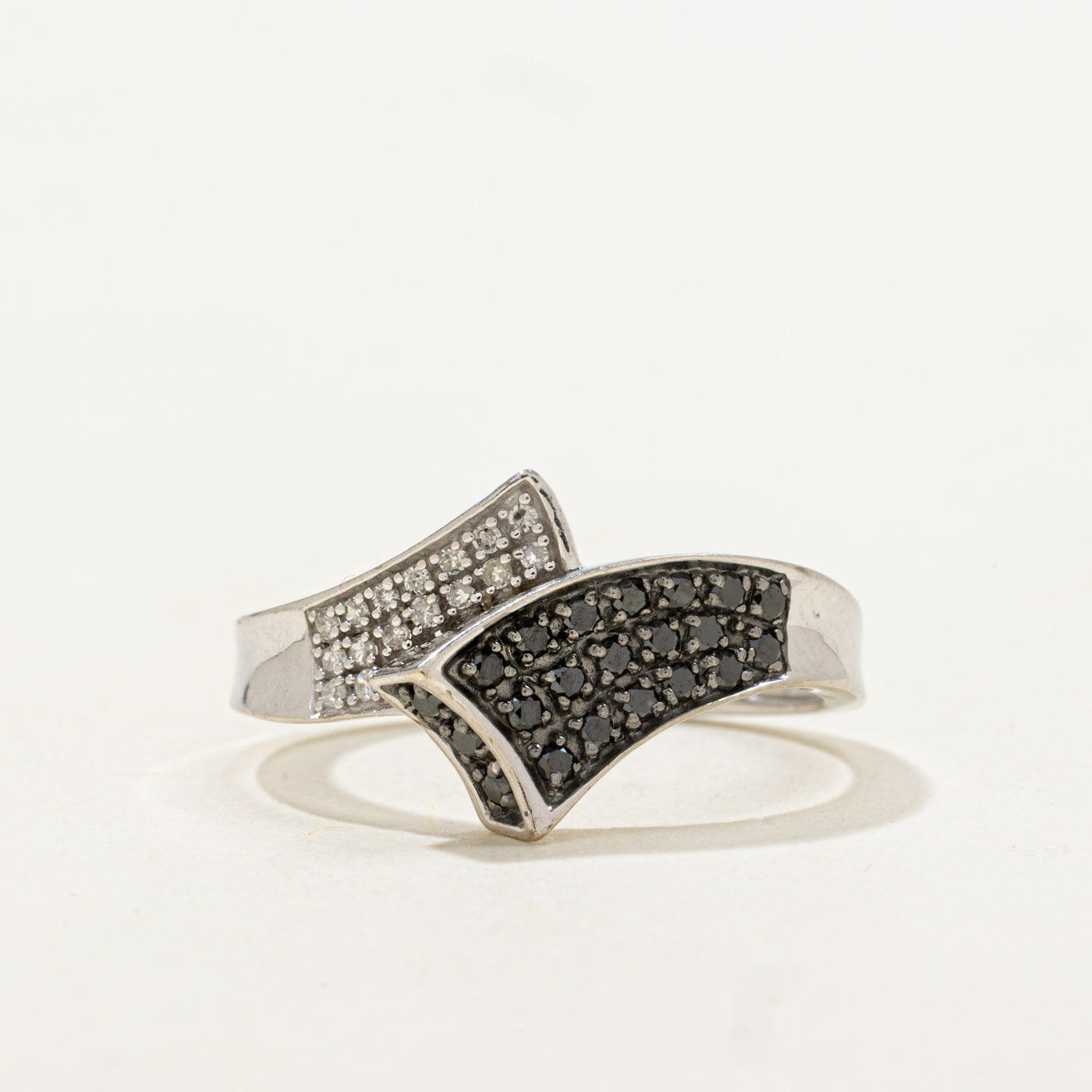 Pave Set Black & White Diamond Geometric Bypass Ring | 0.07ctw | SZ 6.0 |