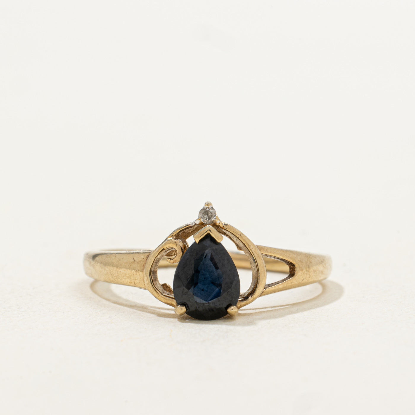 Pear Cut Sapphire & Diamond Openwork Ring | 0.83ct, 0.01ct | SZ 8.5 |