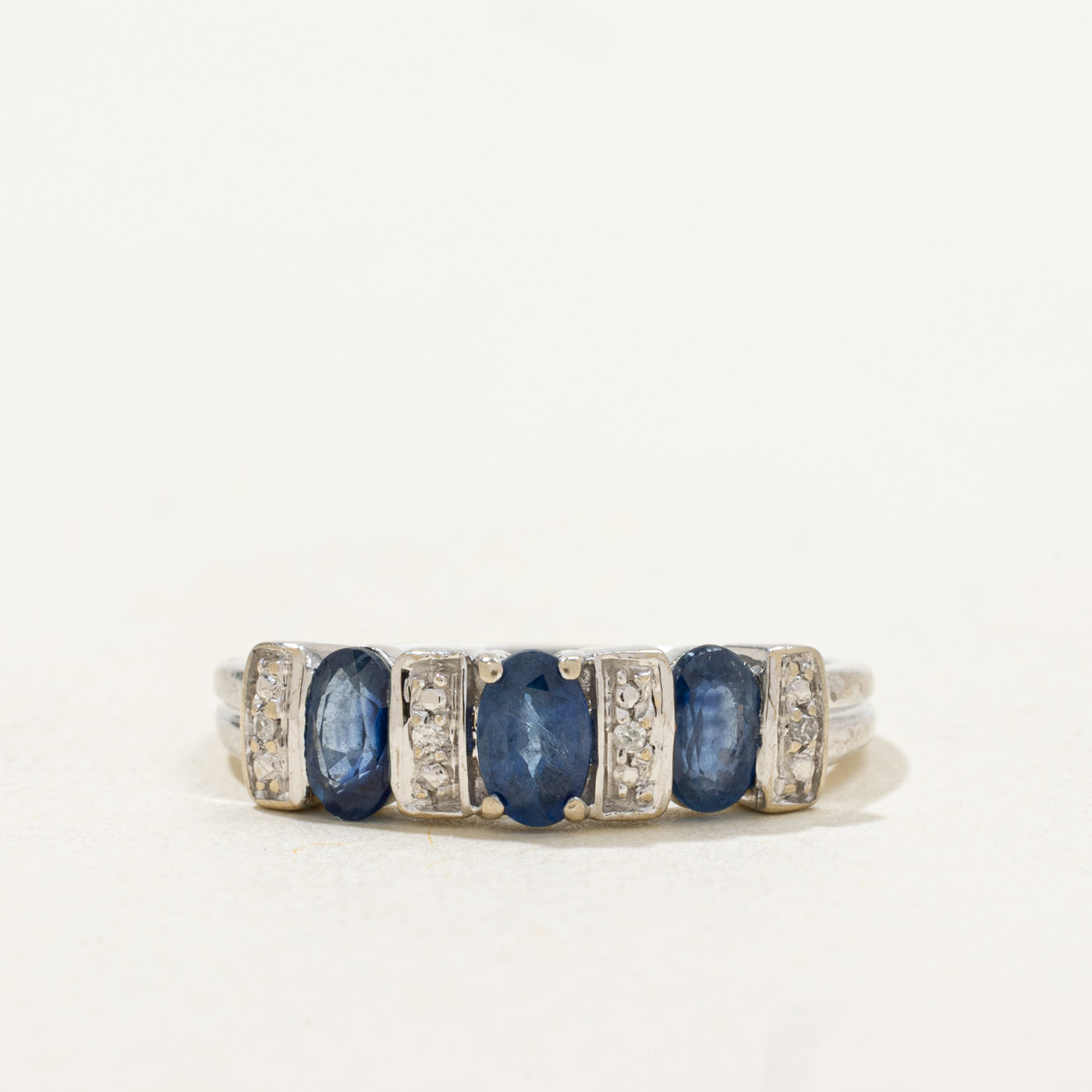 Three Stone Sapphire & Diamond Band | 0.80ctw, 0.02ctw | SZ 6.5 |