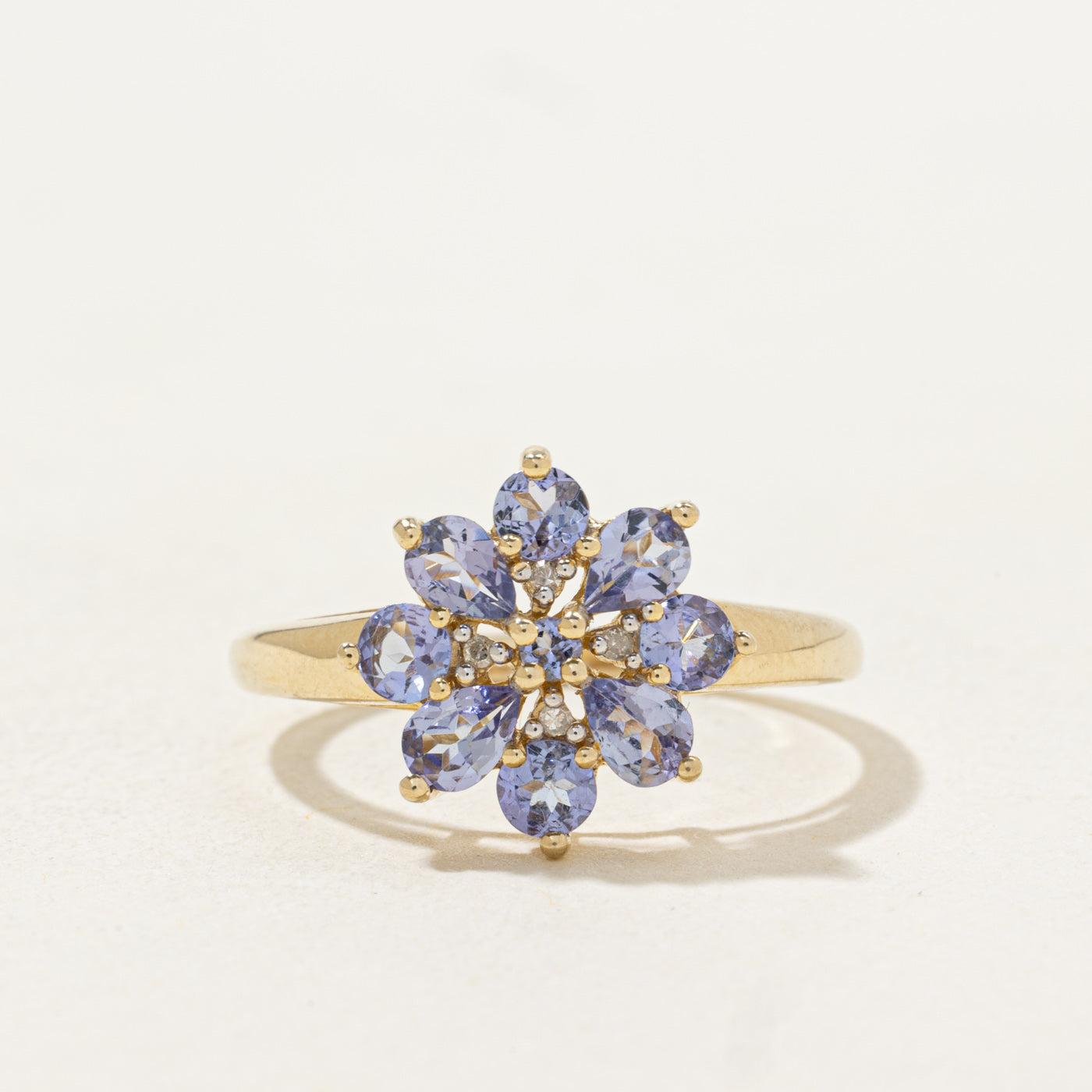 Pear Cut Tanzanite & Diamond Flower Ring | 0.98ctw, 0.02ctw | SZ 8.0 |