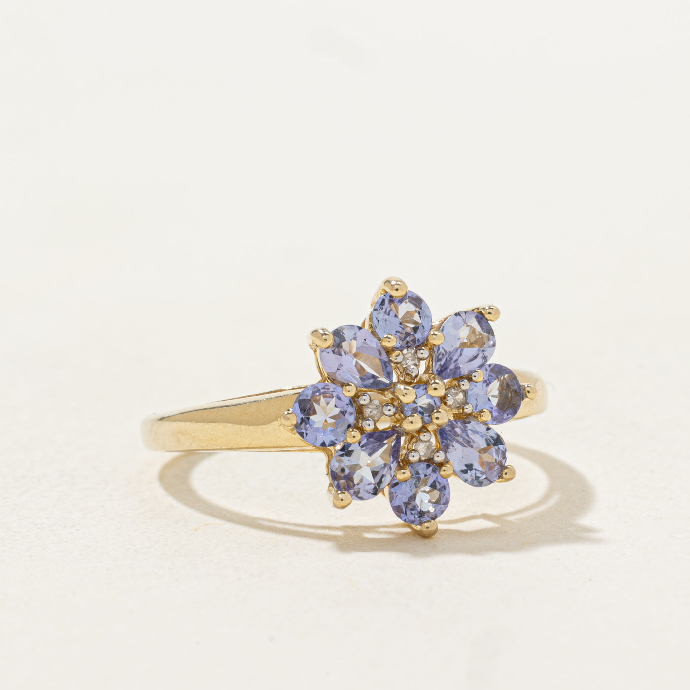 Pear Cut Tanzanite & Diamond Flower Ring | 0.98ctw, 0.02ctw | SZ 8.0 |