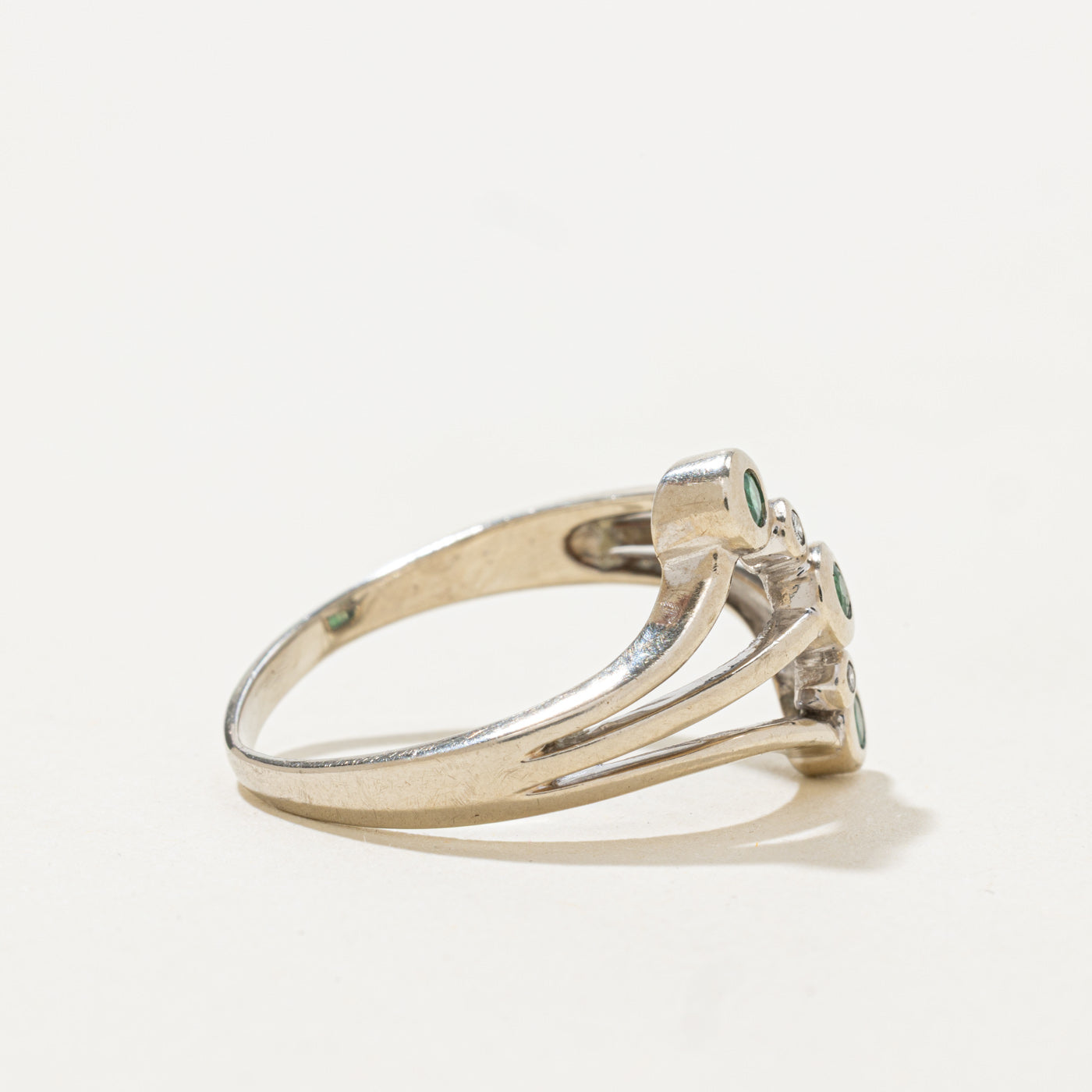 Bezel Set Emerald & Diamond Openwork Ring | 0.12ctw, 0.02ctw | SZ 8.5 |