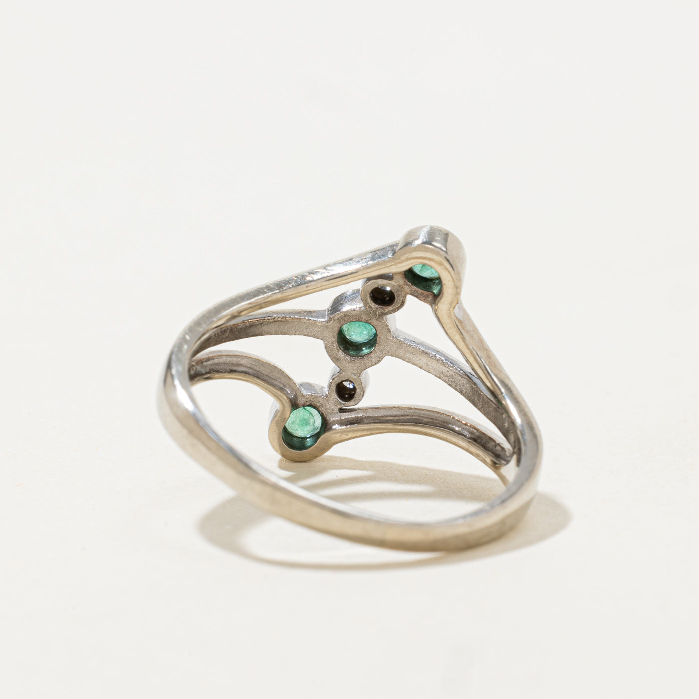 Bezel Set Emerald & Diamond Openwork Ring | 0.12ctw, 0.02ctw | SZ 8.5 |