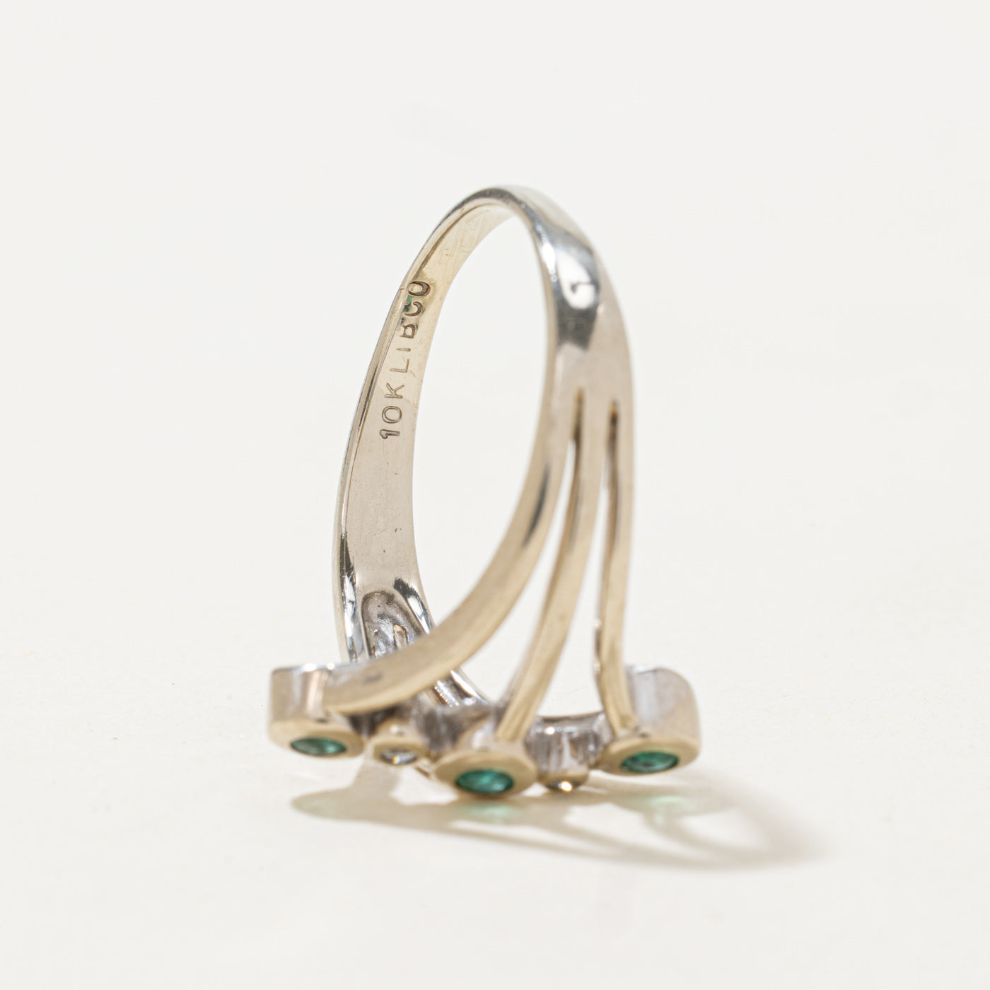 Bezel Set Emerald & Diamond Openwork Ring | 0.12ctw, 0.02ctw | SZ 8.5 |