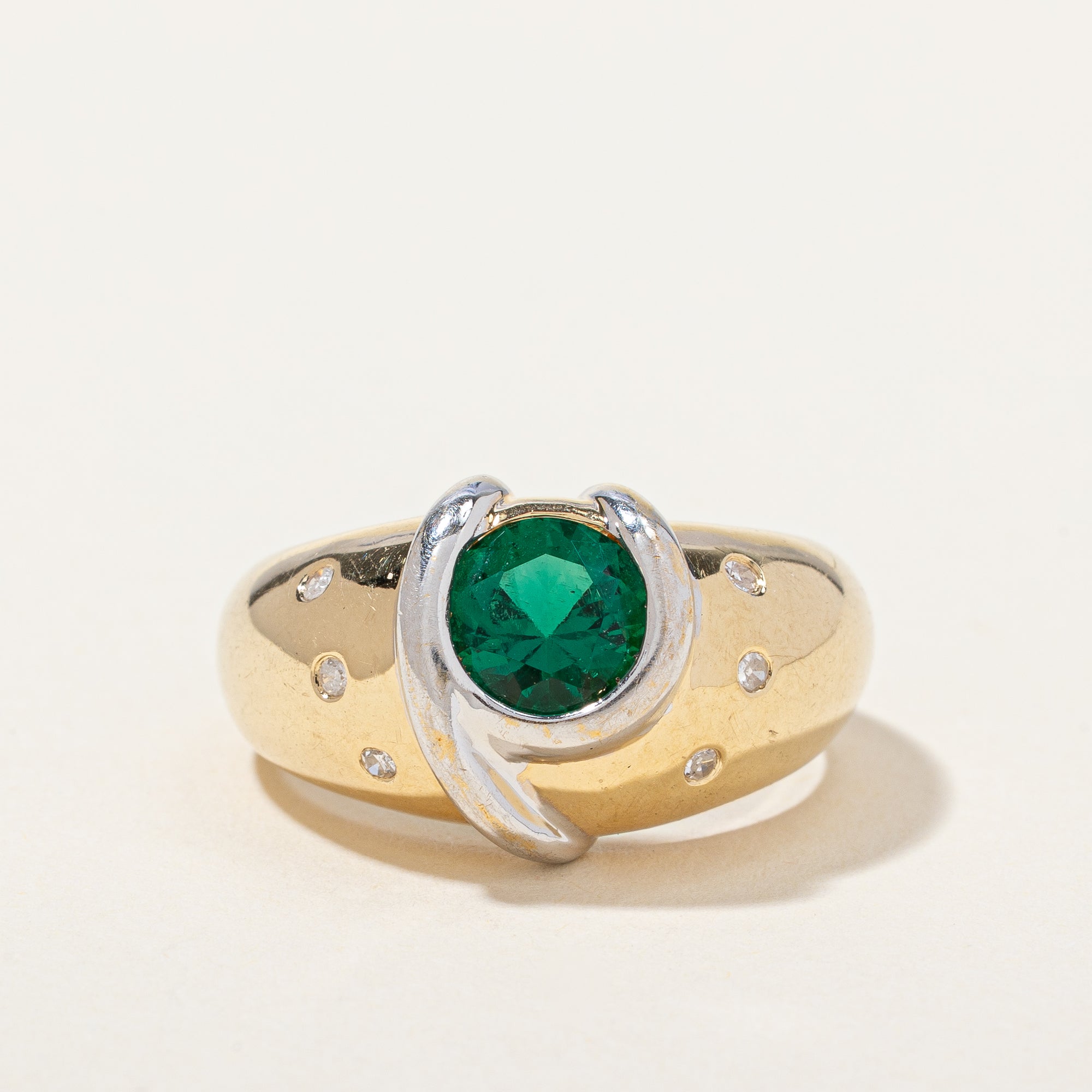 Synthetic Emerald & Natural Diamond Ring | 0.95ct, 0.06ctw | SZ 7 |